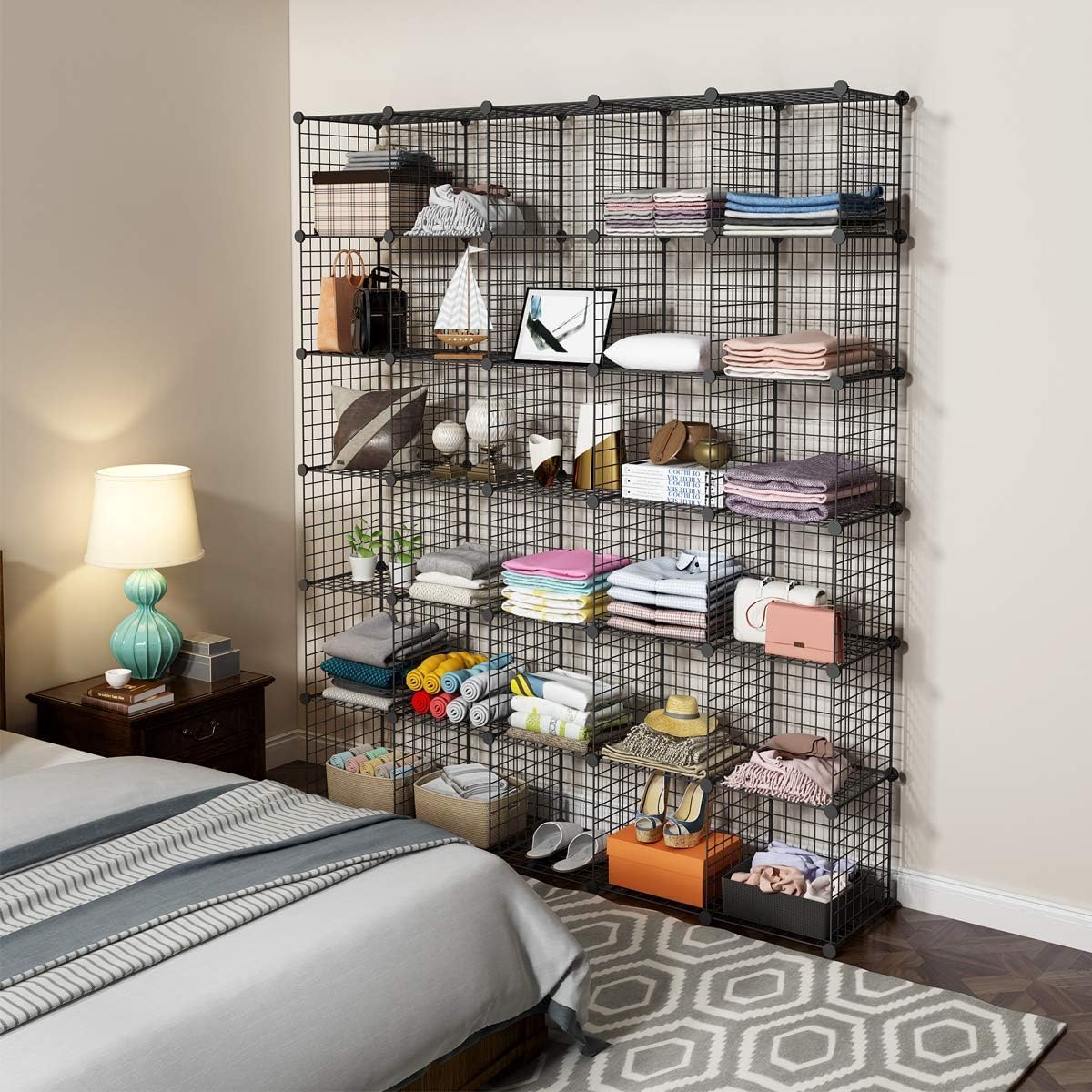 Metal Grid 14"x14" Wire Cube Storage - 30 - Cube Modular Shelving Unit, Stackable Bookcase for Office, Bedroom & Living Room