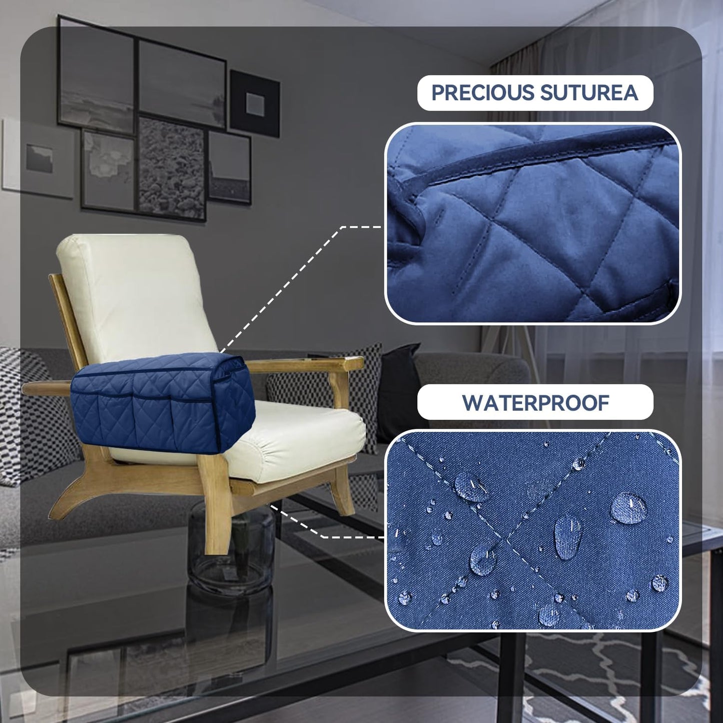 MEHIDFY Armchair Caddy, Waterproof Sofa Armrest Organizer, Non Slip Recliner Organizer, Remote Holder for Recline, Recliner Caddy with 14 Pockets Storage for TV Remote, Phone, Magazine (Blue)