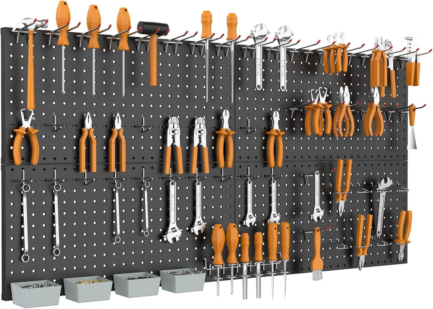 WALMANN Metal Pegboard Panels for Wall Tools Storage Pegboard for Garage, Workbench, Modular Peg Board Tool Organizer Board (Black 12"*24", Pack of 4)