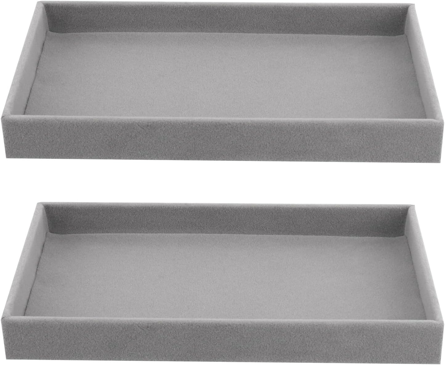 JEUIHAU 15 Pack Velvet Jewelry Organizer Trays, 8.3 x 5 Inch Stackable Drawer Inserts, Jewelry Storage Trays for Earrings Rings Necklaces, Gray