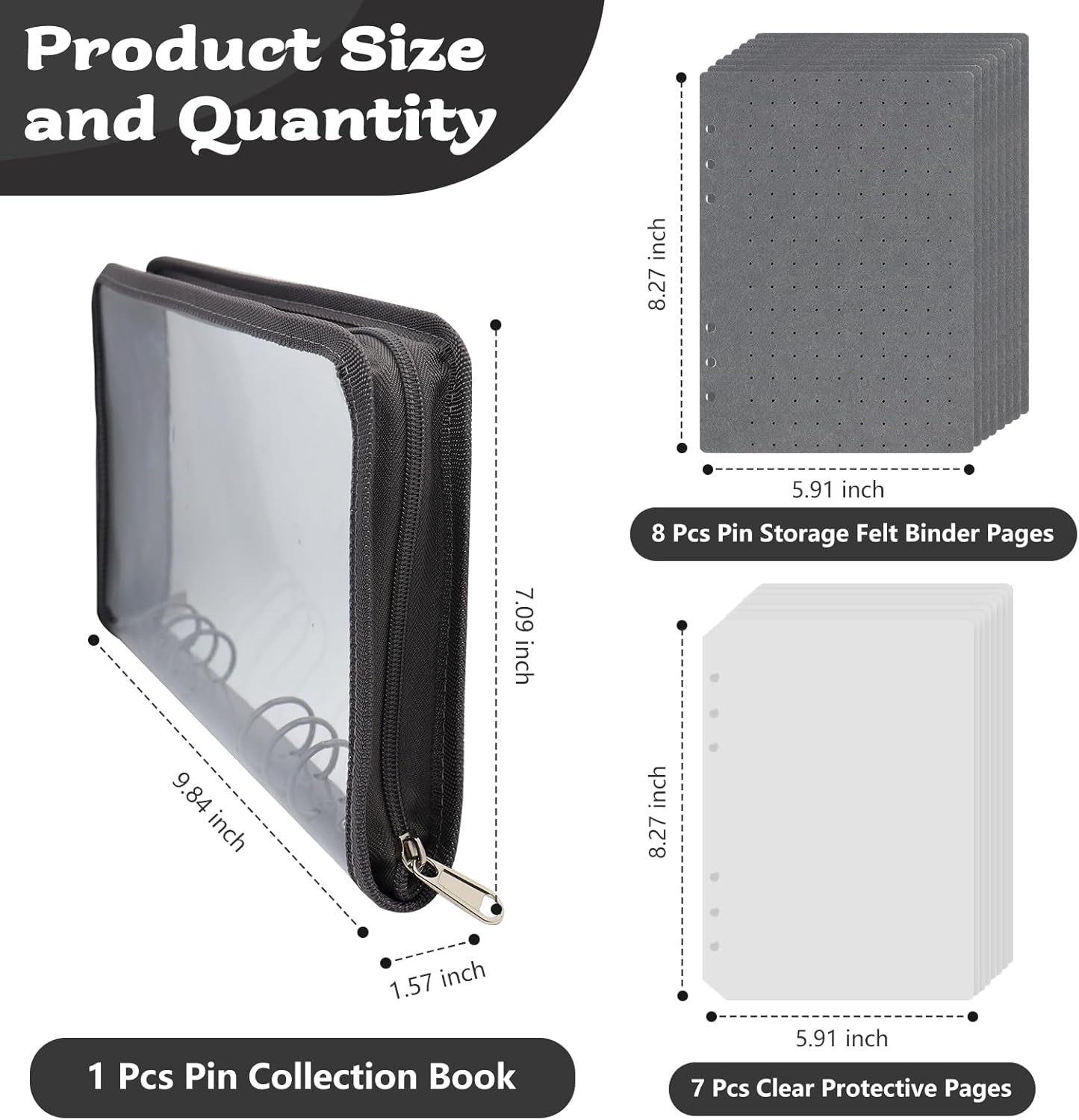 Enamel Pin Display Book Pin Collection Binder Holder Trading Book with 8-Page Display Boards A5 Brooch Pin Storage Organizer Binder Album for Travel Collectors (Dark Grey)