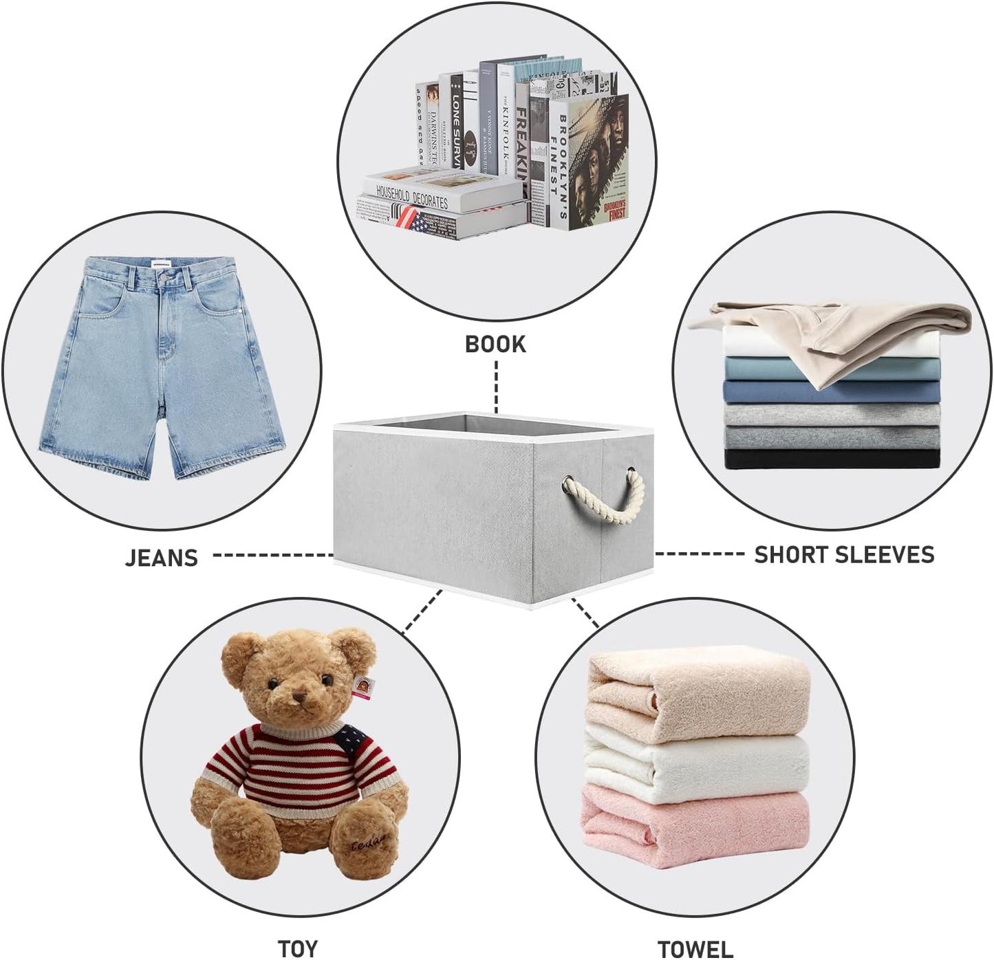 Closet Storage Bins, Linen Closet Organizers and Storage Basket for Shelves, Collapsible Shelf Baskets for Organizing Shelves, Bedroom Clothes Basket, Gray, 4 Pack