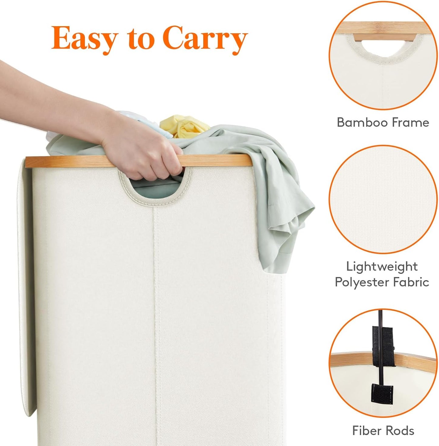 Lifewit 150L Laundry Basket with Lid, Clothes Hampers for Laundry with Bamboo Handles and A Removable Bag, Large Foldable Laundry Hamper for Bedroom, Bathroom, Dorm, Laundry Room, Off White