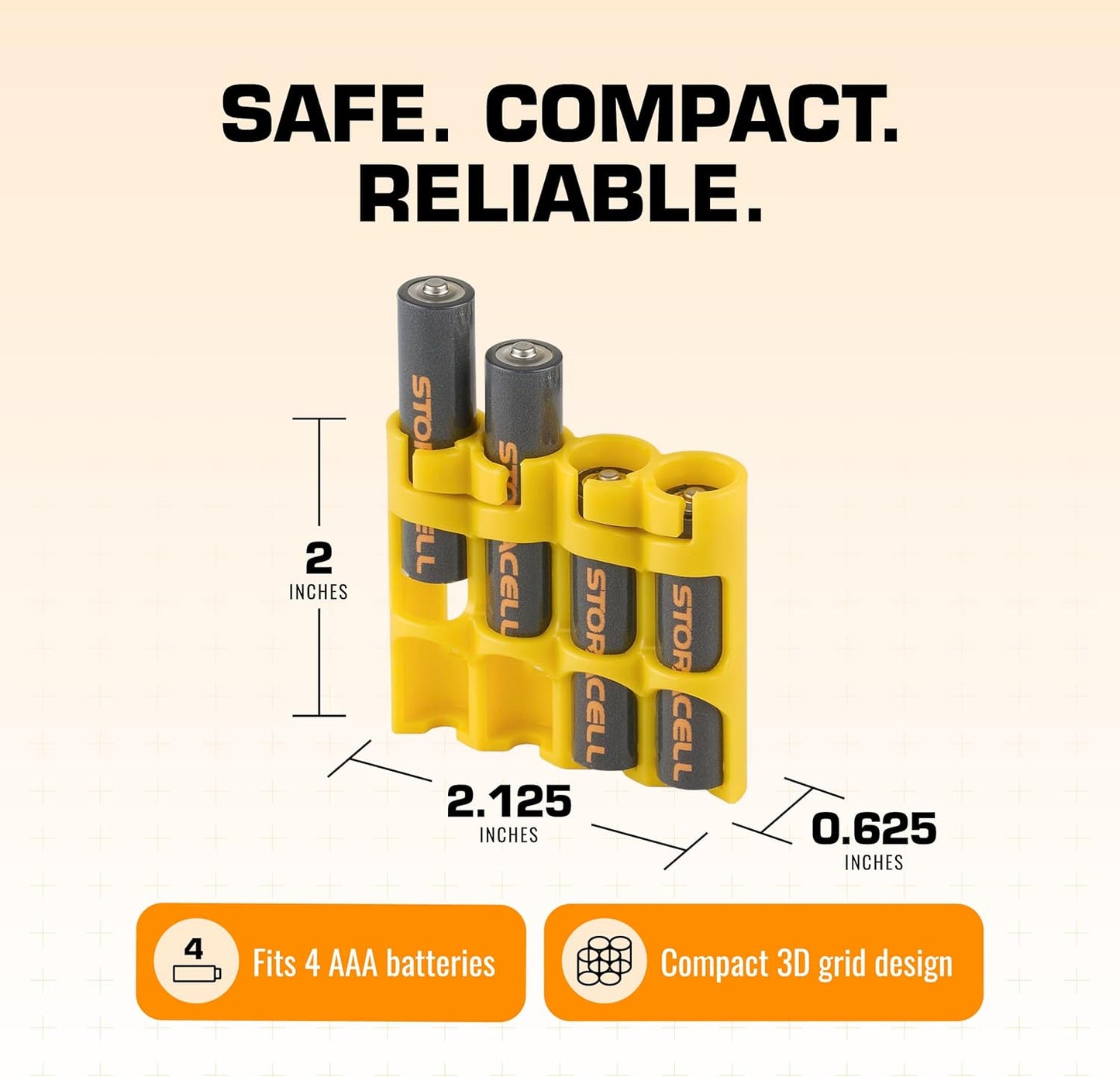Storacell by Powerpax Slimline AAA Battery Storage Caddy, Yellow, Holds 4 Batteries (Not Included)