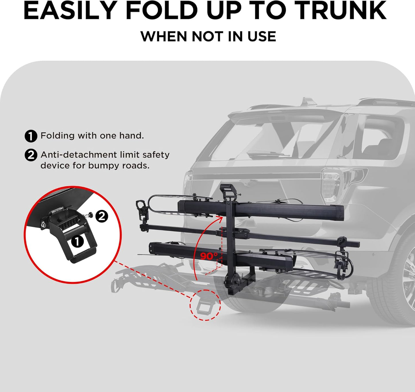 Hitch Mount 2 EBike Rack, 200 lbs Capacity Electric Bike Carrier Foldable Platform Mount, Up to 5-inch Fat Tire Bicycle for 2'' Receiver Cars Trucks SUVs Minivans RV, Trailer