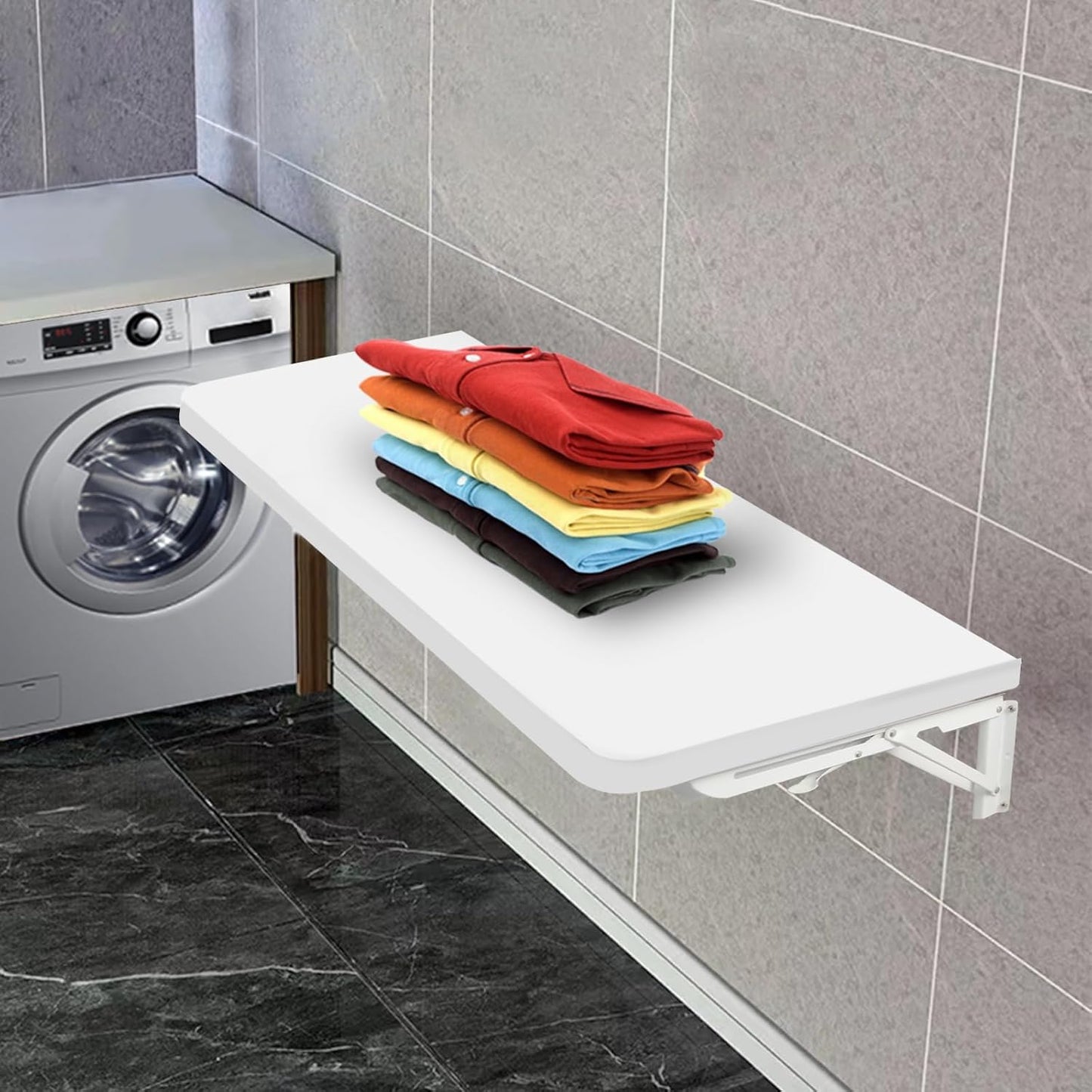 CYGJSYEASpace-Saving Wall-Mounted Fold-Down Laundry Room Table, Multipurpose Kitchen, Home Bar, & Workshop Counter, Durable Aluminum Surface, Waterproof & Low-Maintenance (80x50cm/31.5"×19.7")