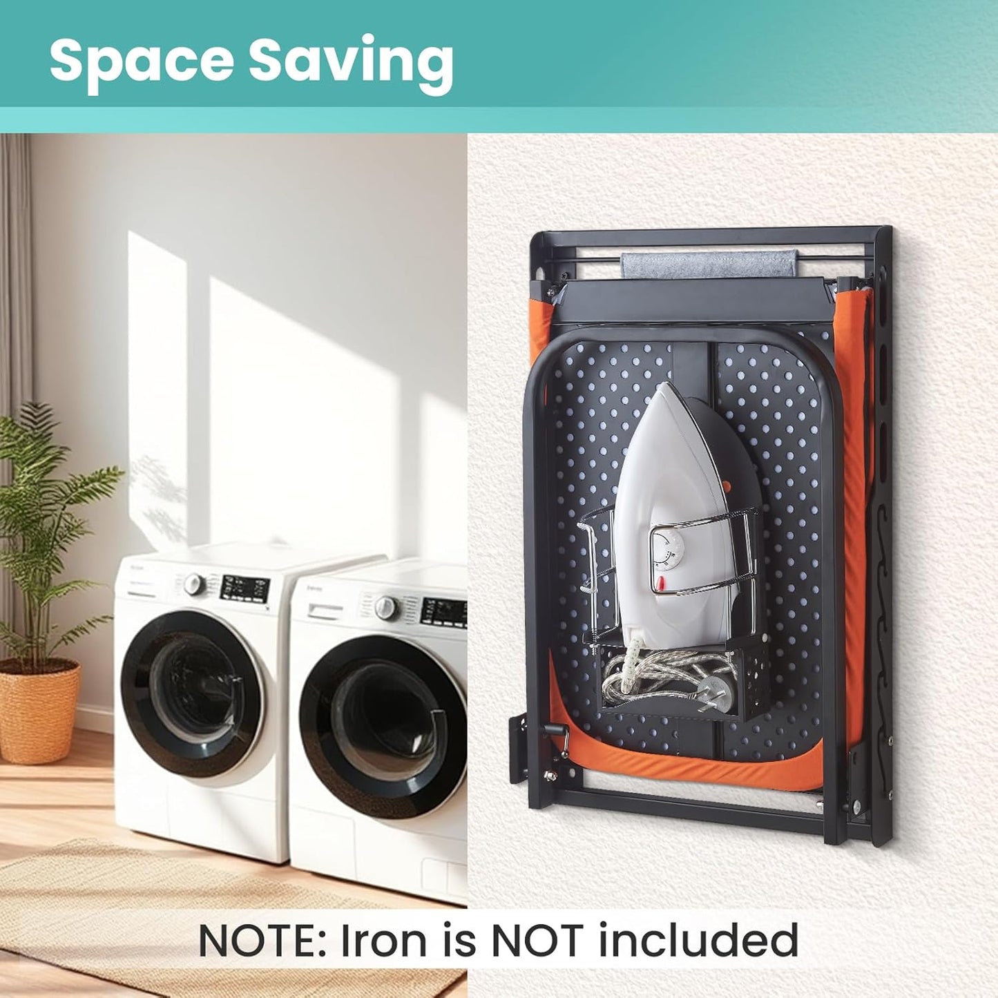 Wall Mounted Ironing Board with Iron Holder, 36 X 13 Compact Mount Foldable Ironing Board for Small Spaces, Space Saving with Cotton Fabric Cover and Silicone Iron Rest