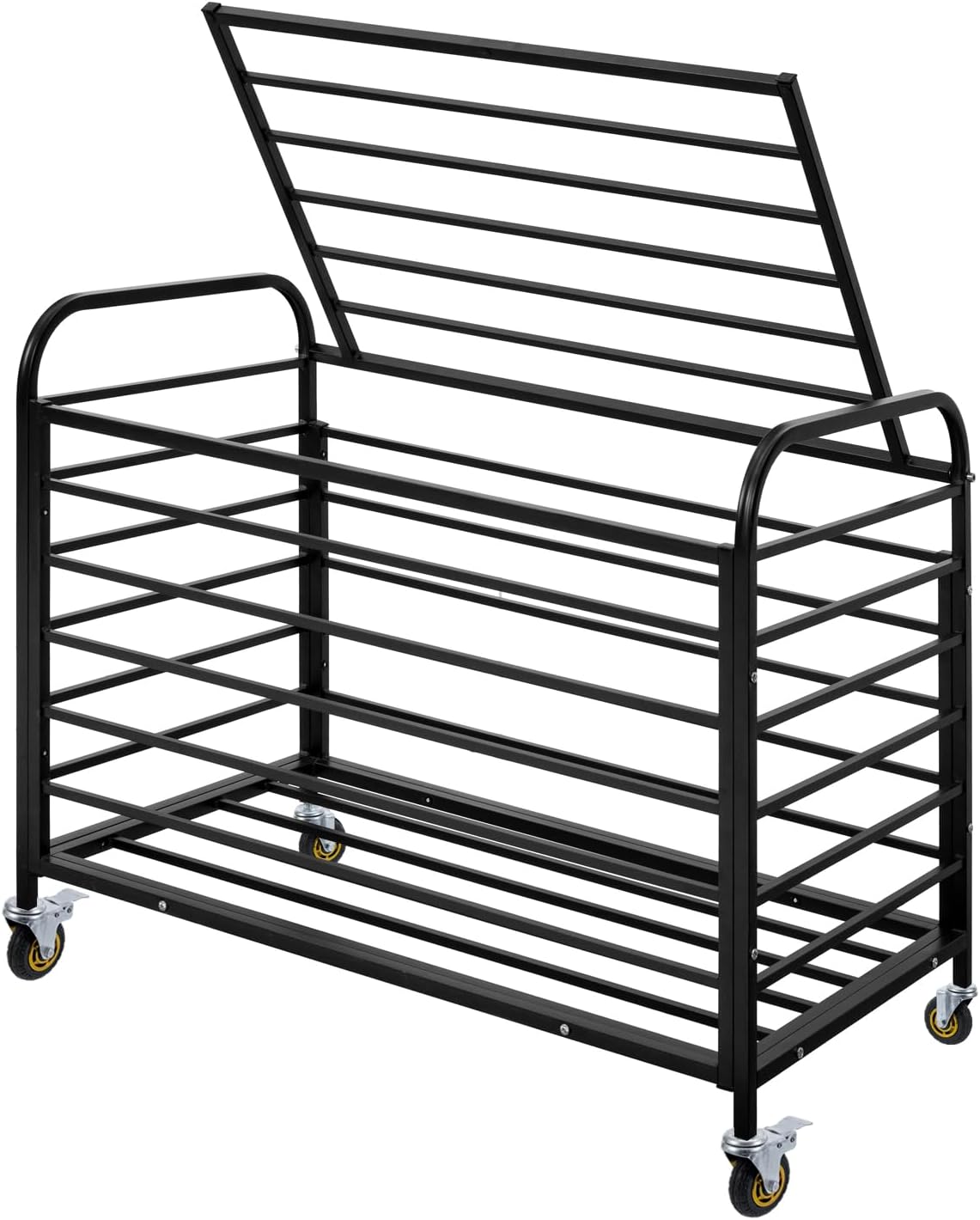 MyGift Professional Black Metal Rolling Sports Ball Storage Cart with Lid