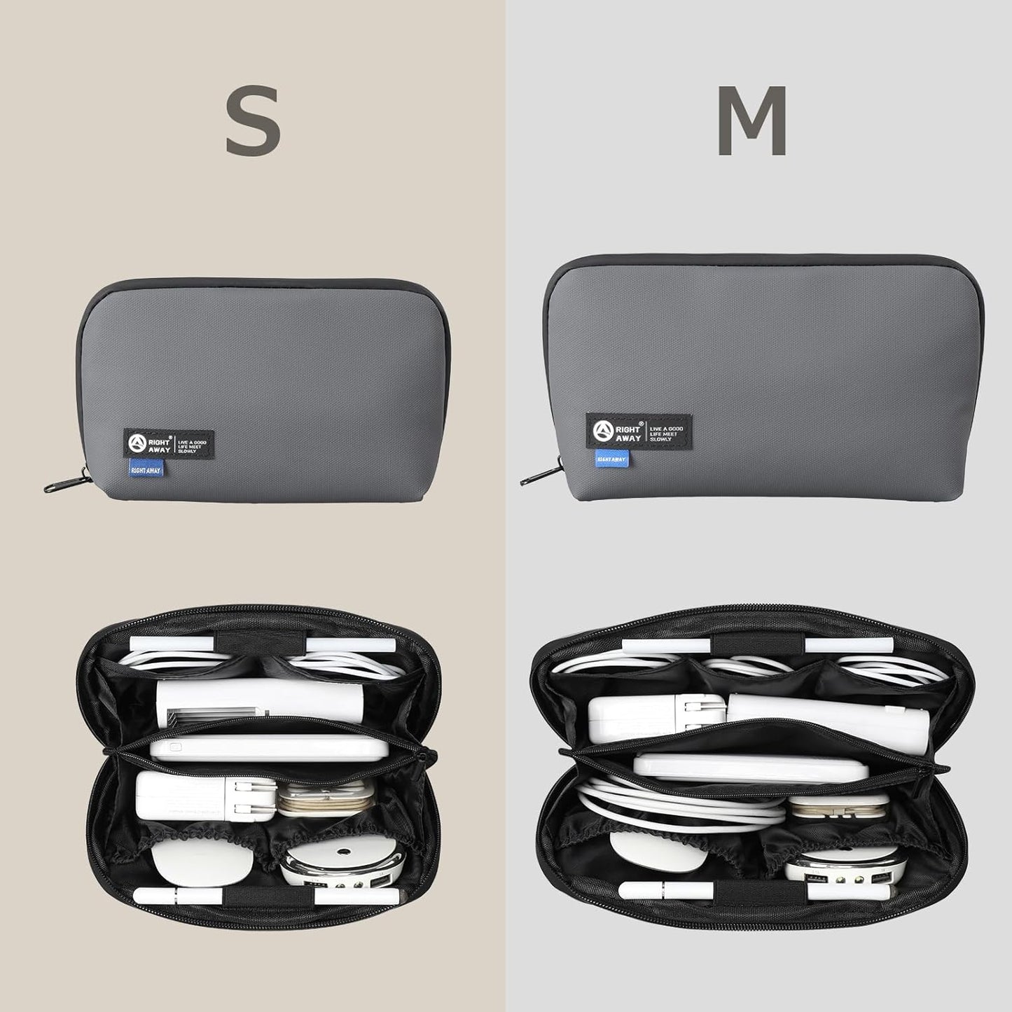 RIGHT AWAY Travel Tech Pouch,Waterproof Cord Case,Electronics Organizer Travel Case,Cable Organizer Storage Bag For Phone, Charger, Accessories(Dark Gray)