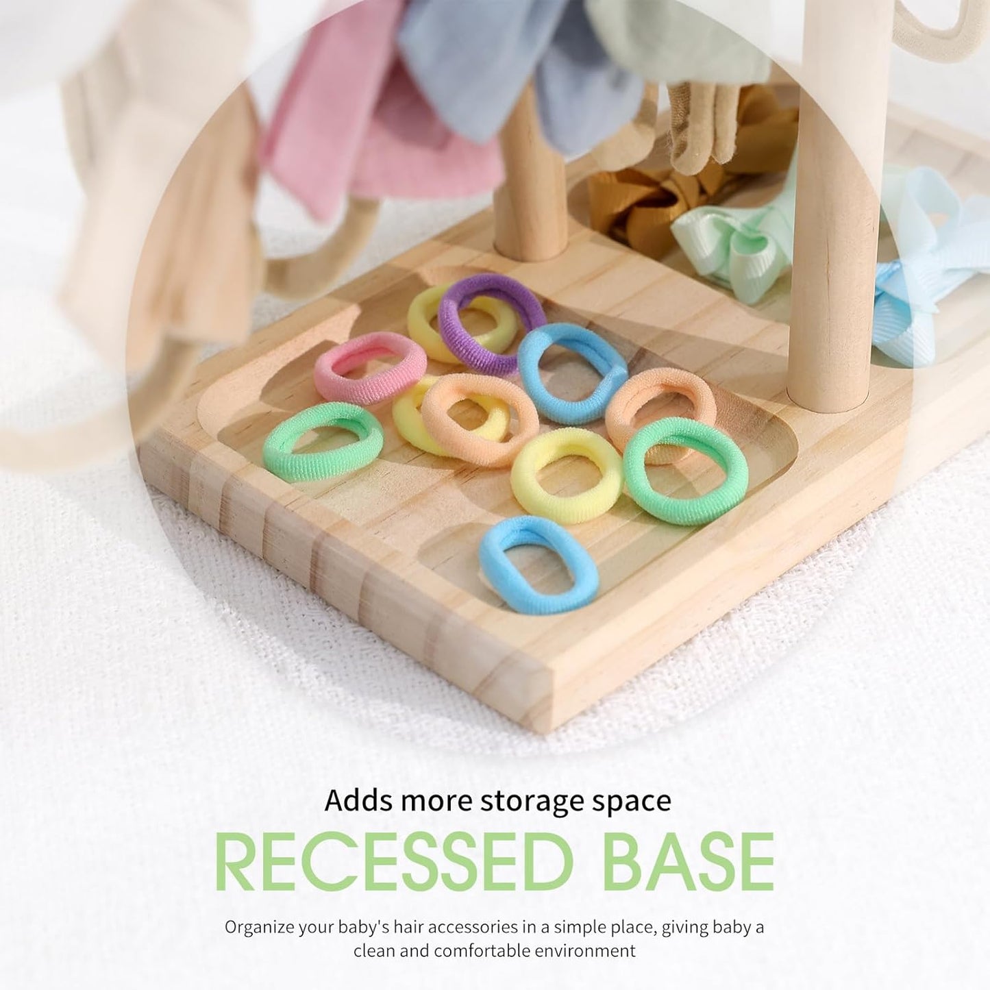 POVETIRE Headband Holder Stand Storage for Baby, 2 Tier Wooden Bow Organizer for Girls Hair Bows, Infant Hair Accessories Rack Display for Nursery Decor