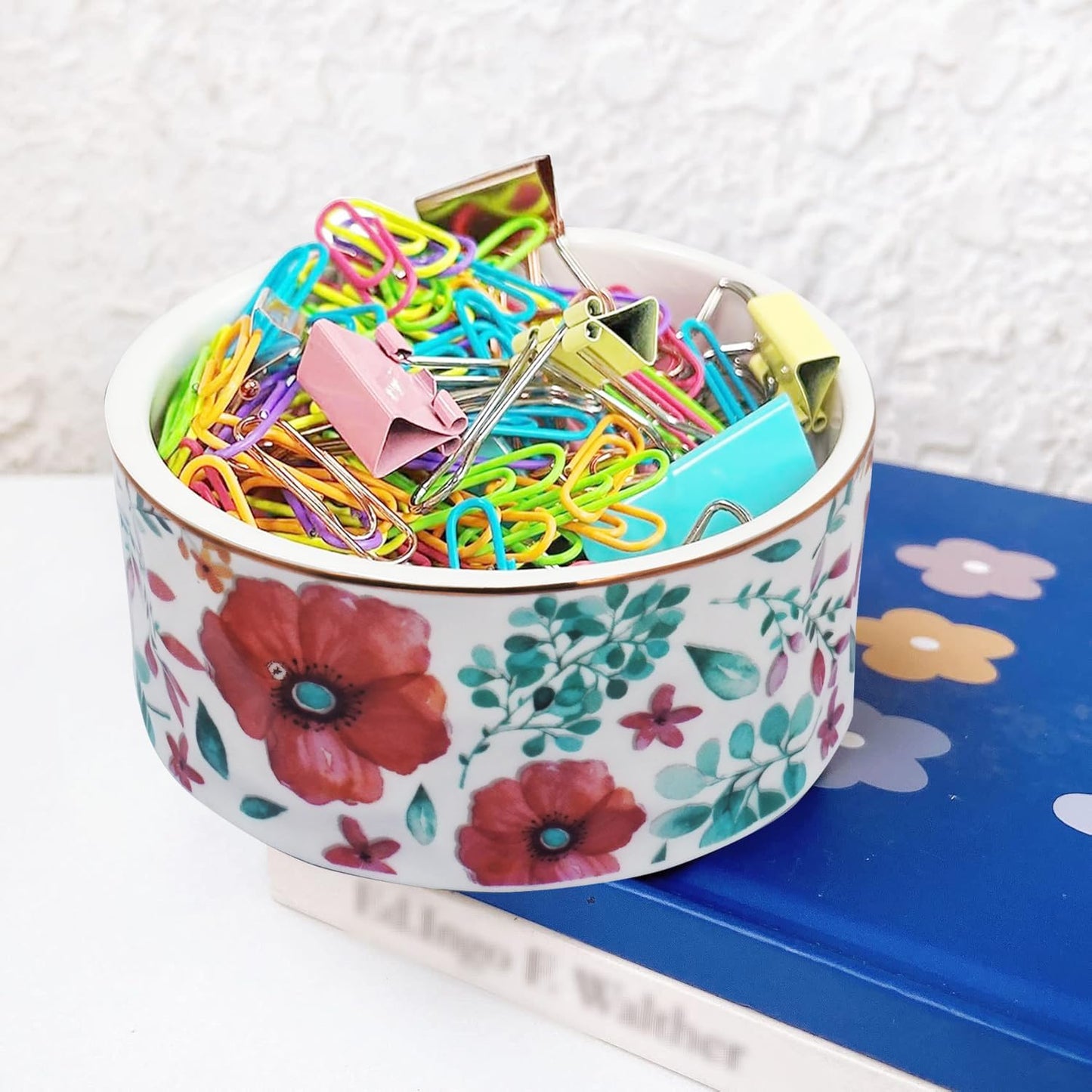 Ceramic Paper Clip Holders Paperclips Holder Dispenser Cute Clips Organizer for Desk Binder Clip Bowl Bobby Pin Hair Clip Holder Gift for Office (Purple Red)