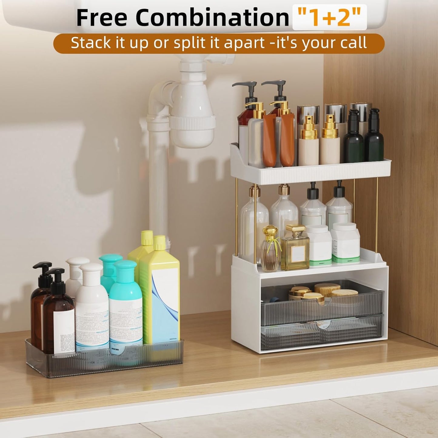 Strong 3 Drawers Bathroom Counter Organizer, 5 Tier Makeup Organizer, Versatile Perfume Organizer, Ideal for Bathroom Storage, Vanity, Large Skincare, Perfume, Present, Grey