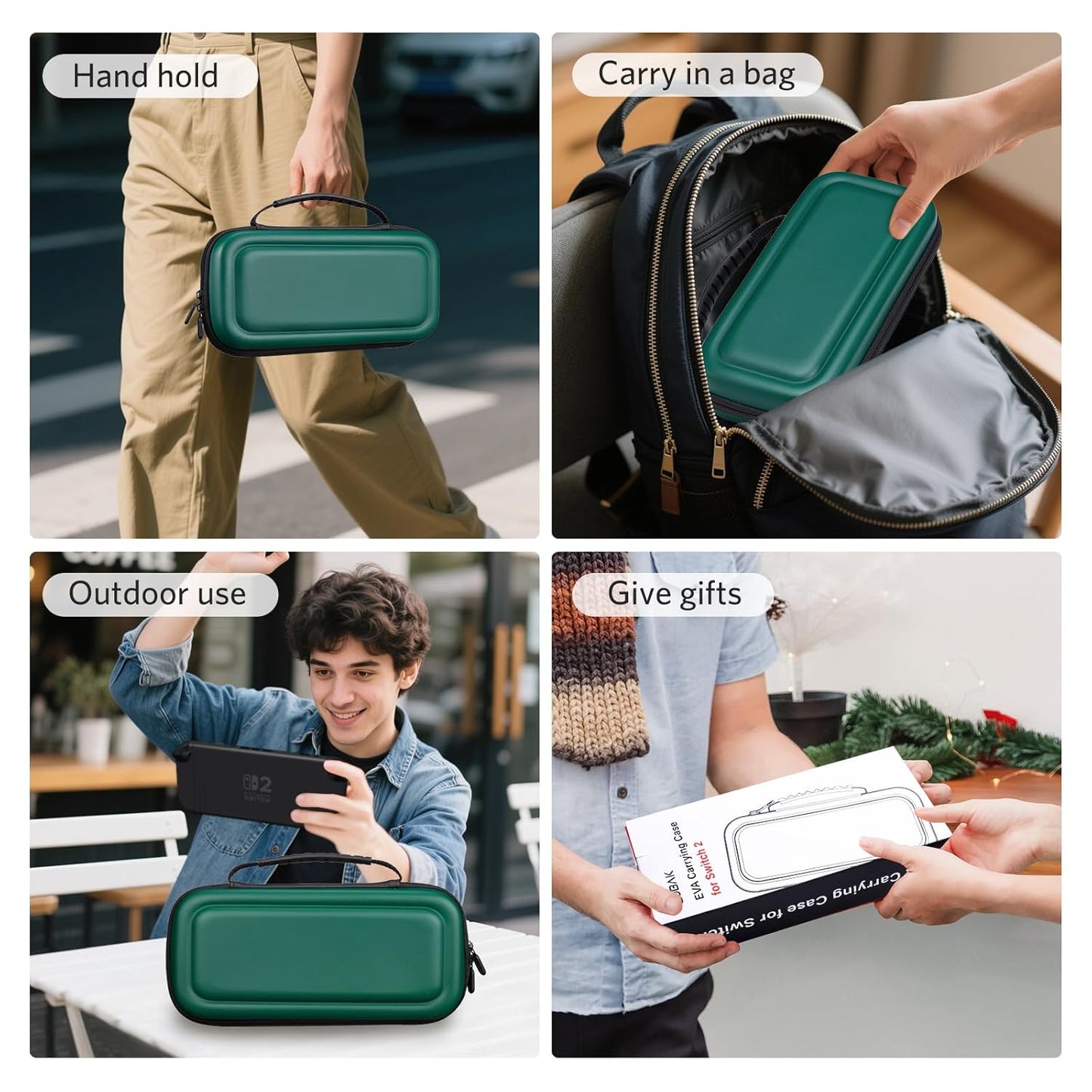 CoBak Large Capacity Carrying Case for Nintendo Switch 2 (2025) - 3 in 1 Accessories Bundle with 2 Screen Protectors, Thumb Grip Caps, 24 Game Cartridges, Hard Shell Portable Travel Pouch, Dark Green