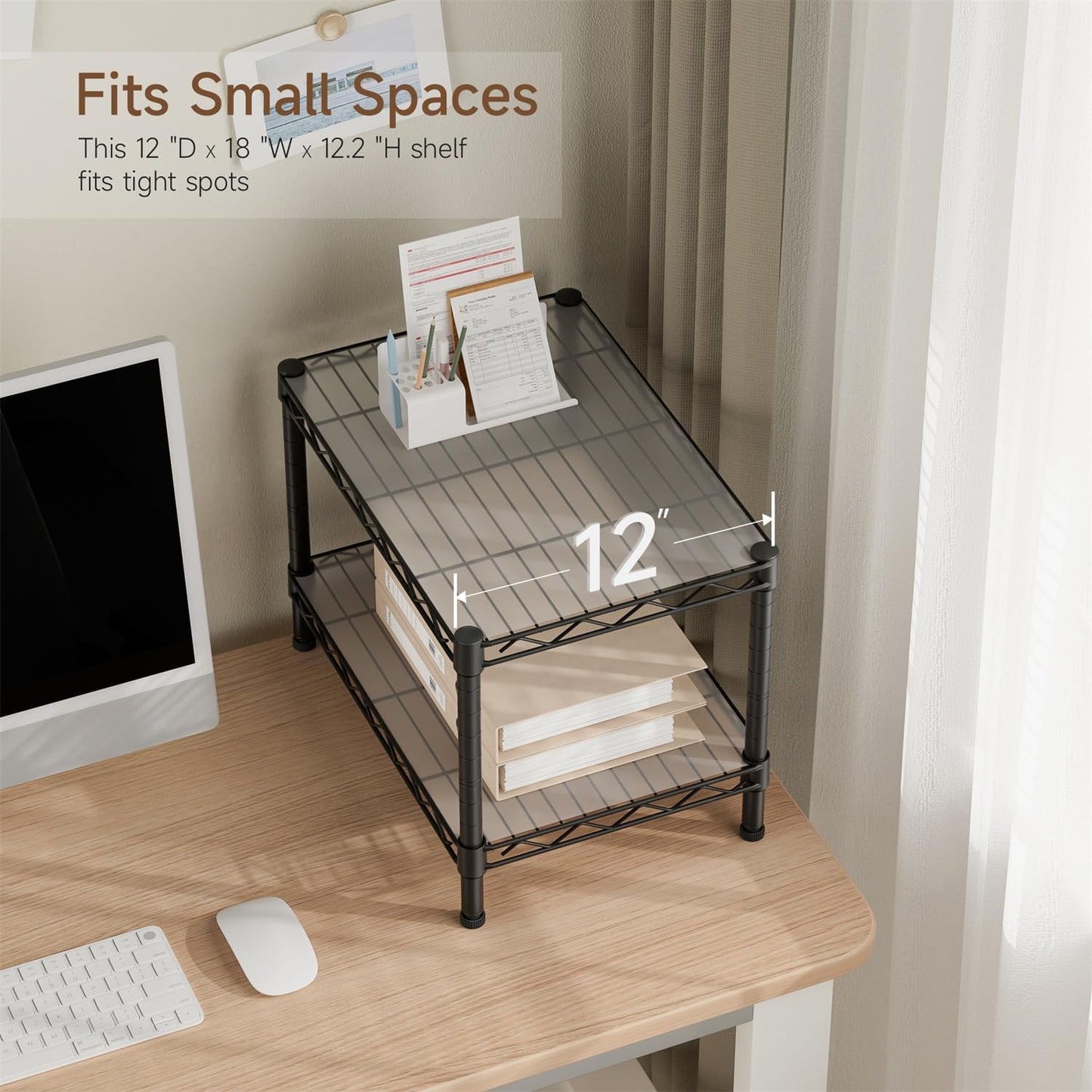 Small 2 Tier Shelves Storage Wire Shelving Unit Metal Shelf Adjustable Organizers Storage Shelving with Wheels for Bathroom Laundry Room Kitchen Pantry12”D x 18”W x 12.2”H Black