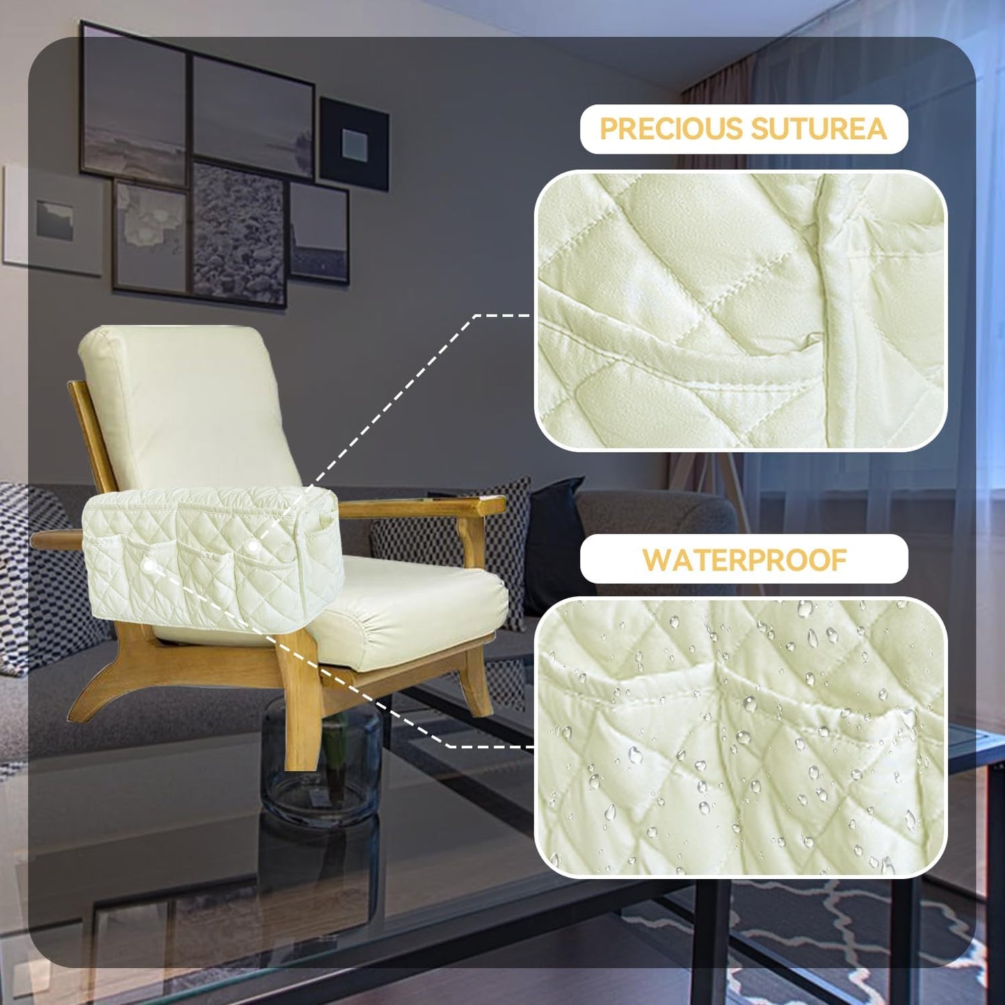 MEHIDFY Armchair Caddy, Waterproof Sofa Armrest Organizer, Non Slip Recliner Organizer, Remote Holder for Recline, Recliner Caddy with 14 Pockets Storage for TV Remote, Phone, Magazine (White)