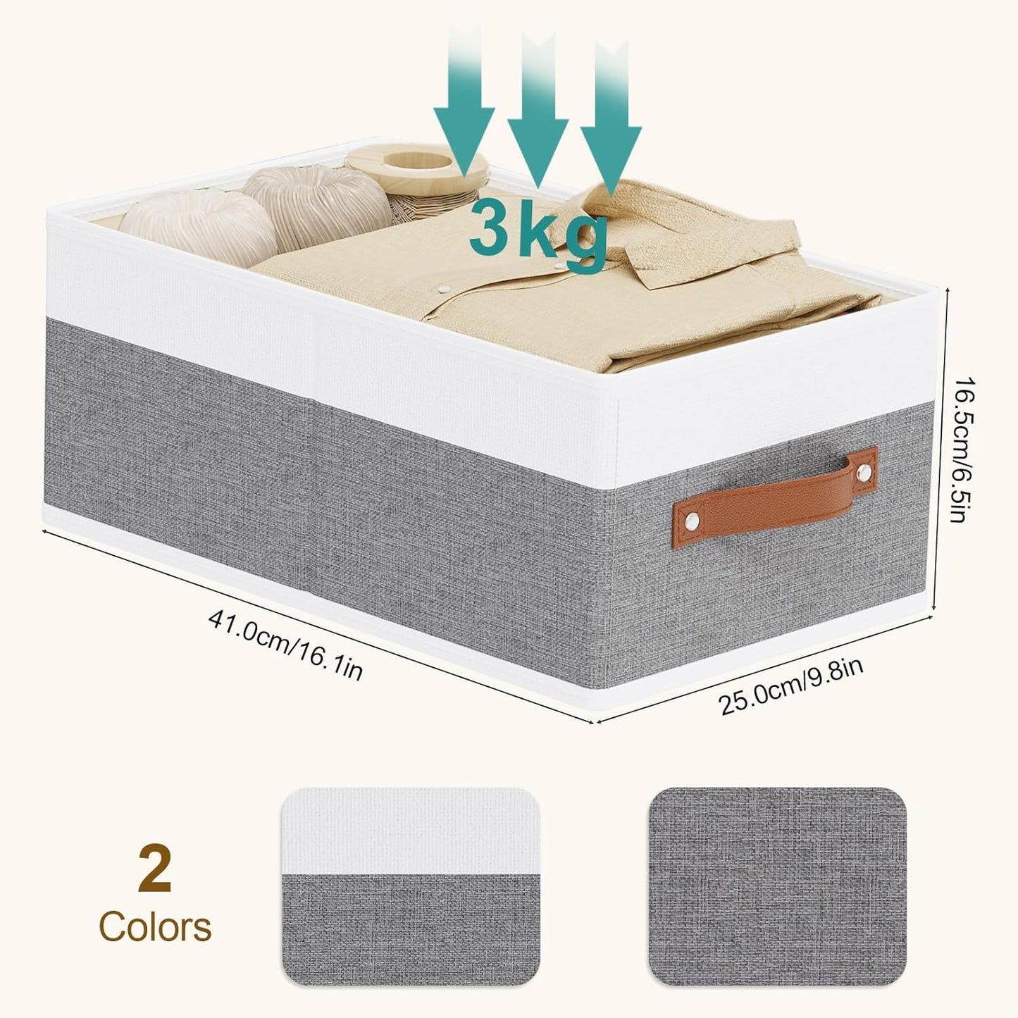 Storage Bins, 16.1 × 9.8 × 6.5 Inch Storage Cubes with Handles, Closet Organizers for Organizing Shelves, White and Grey, 6-Pack