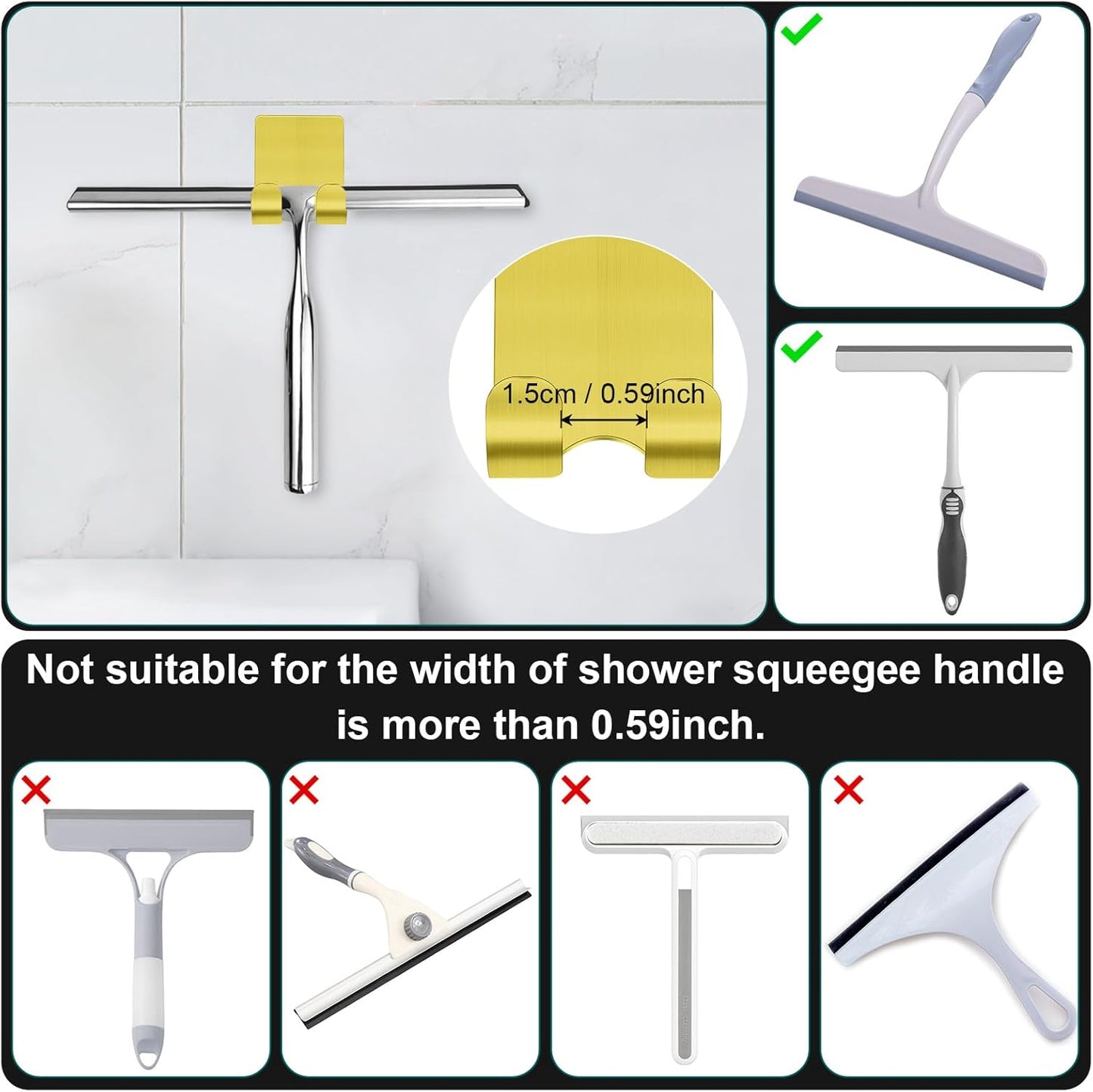 CGBE 4 Packs Shower Hooks for Inside Shower, Self Adhesive Shaver Holder Hanger Hooks for Bathroom Damage Free Wall Hooks for Razor Loofah Sponge - Gold