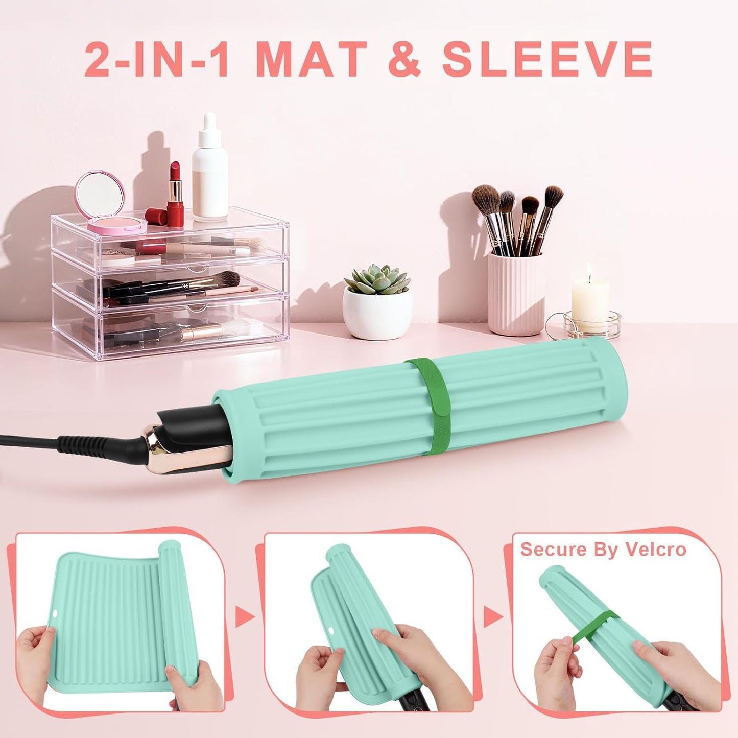 AMIJEAL Oversize Silicone Heat Resistant Mat for Hair Tools, Curling Iron Flat Iron Hair Straightener Holder Mat, Portable Hot Tools Sleeve Pad for Travel Vanity Salon(14.2" x 11.0")