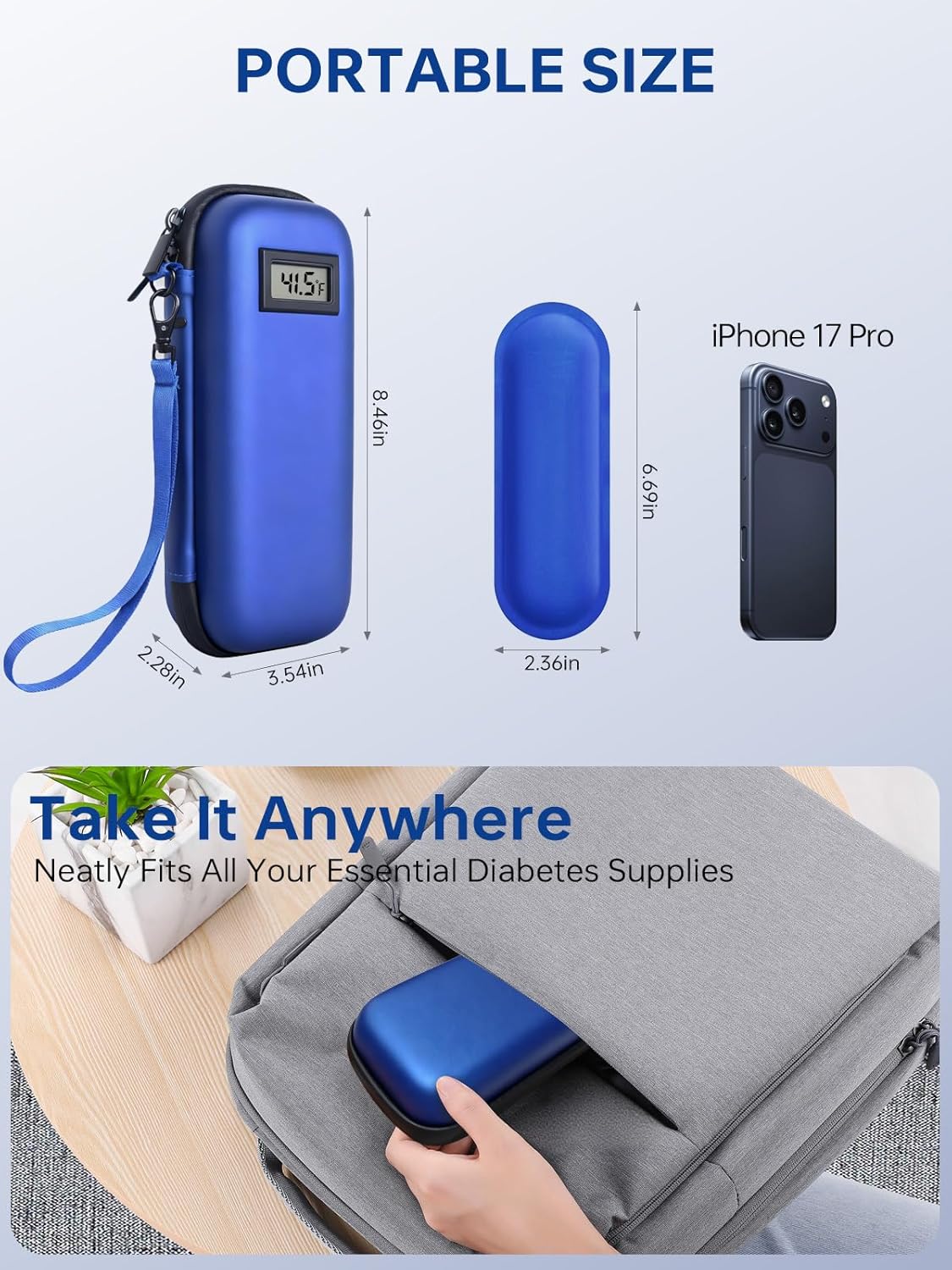 Insulin Cooler Travel Case: TSA Approved Medication Diabetic Cooler for Travel with Temperature Display, Diabetes Travel Case for Insulin Pens with 2 Ice Pack for Daily Use & Trip