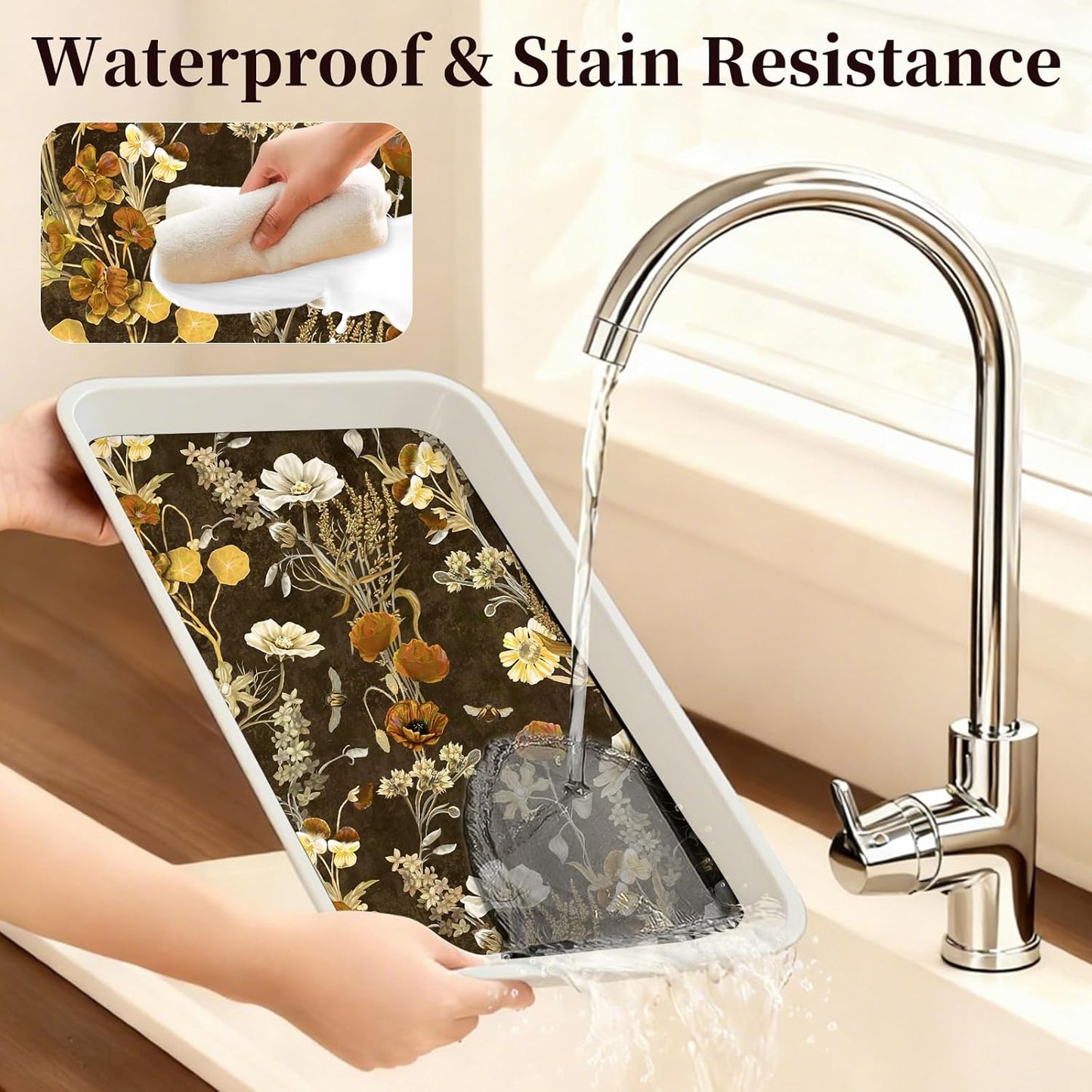 Floralplus Shelf and Drawer Liner, Self Adhesive Waterproof Floral Liner, Contact Paper for Kitchen Cabinet, Bathroom Countertop Cupboard Liners 17.7 x 78.7 in