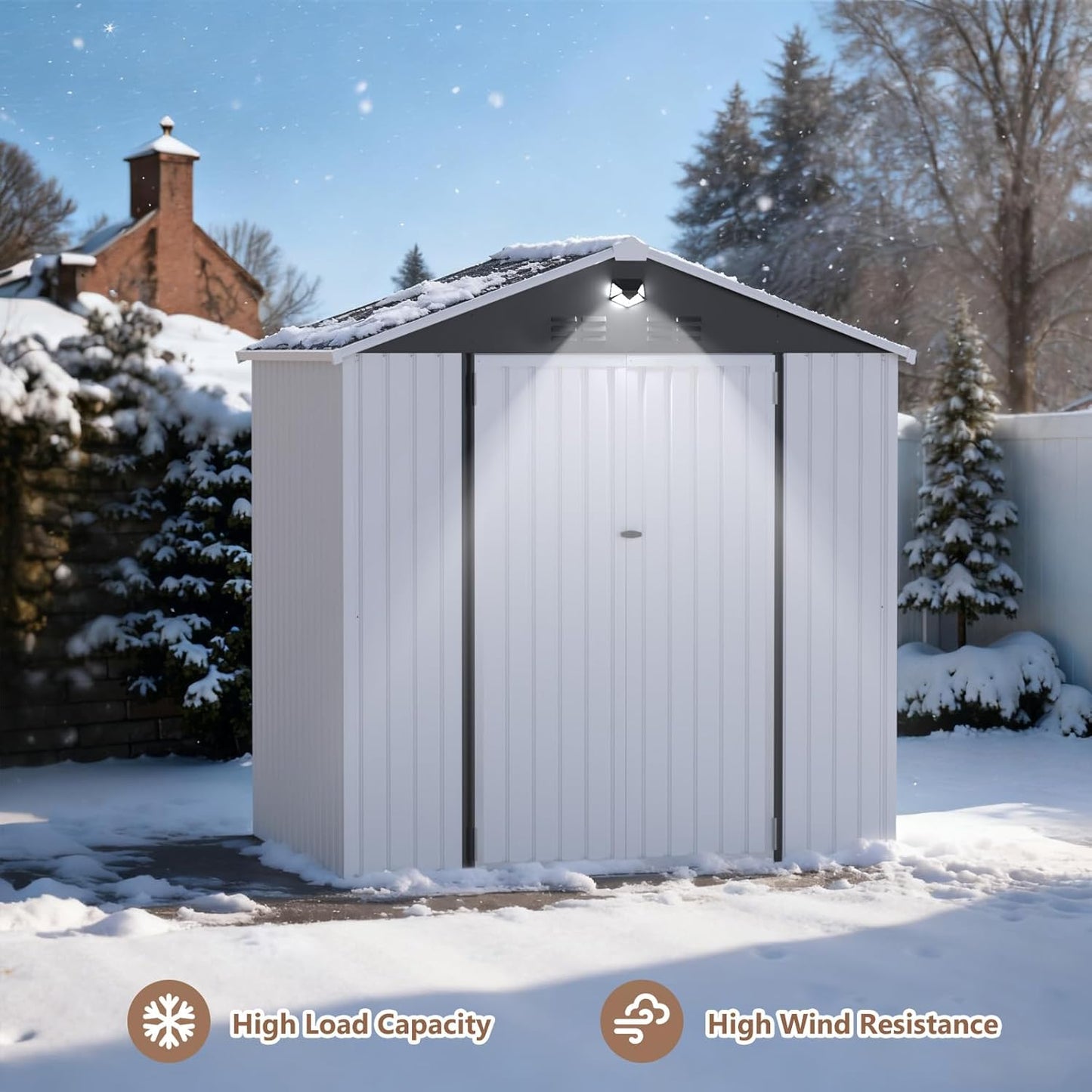 8X6 FT Outdoor Storage Shed, Metal Garden Shed - Tool Storage Sheds with Lockable Doors, Waterproof Outside Storage Building for Backyard, Patio (White; Floor Not Included)