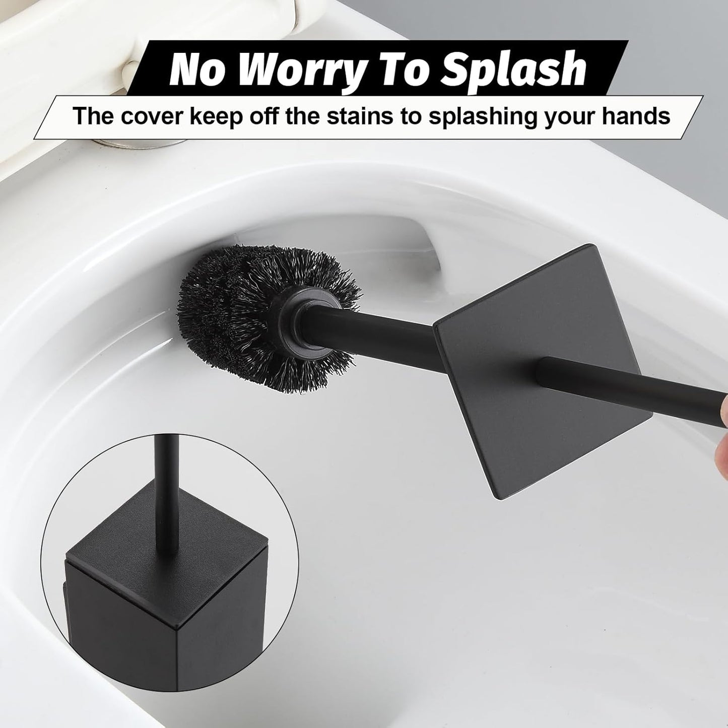BGL Toilet Brush and Holder Set Matte Black Wall Mounted for Bathroom Square Design