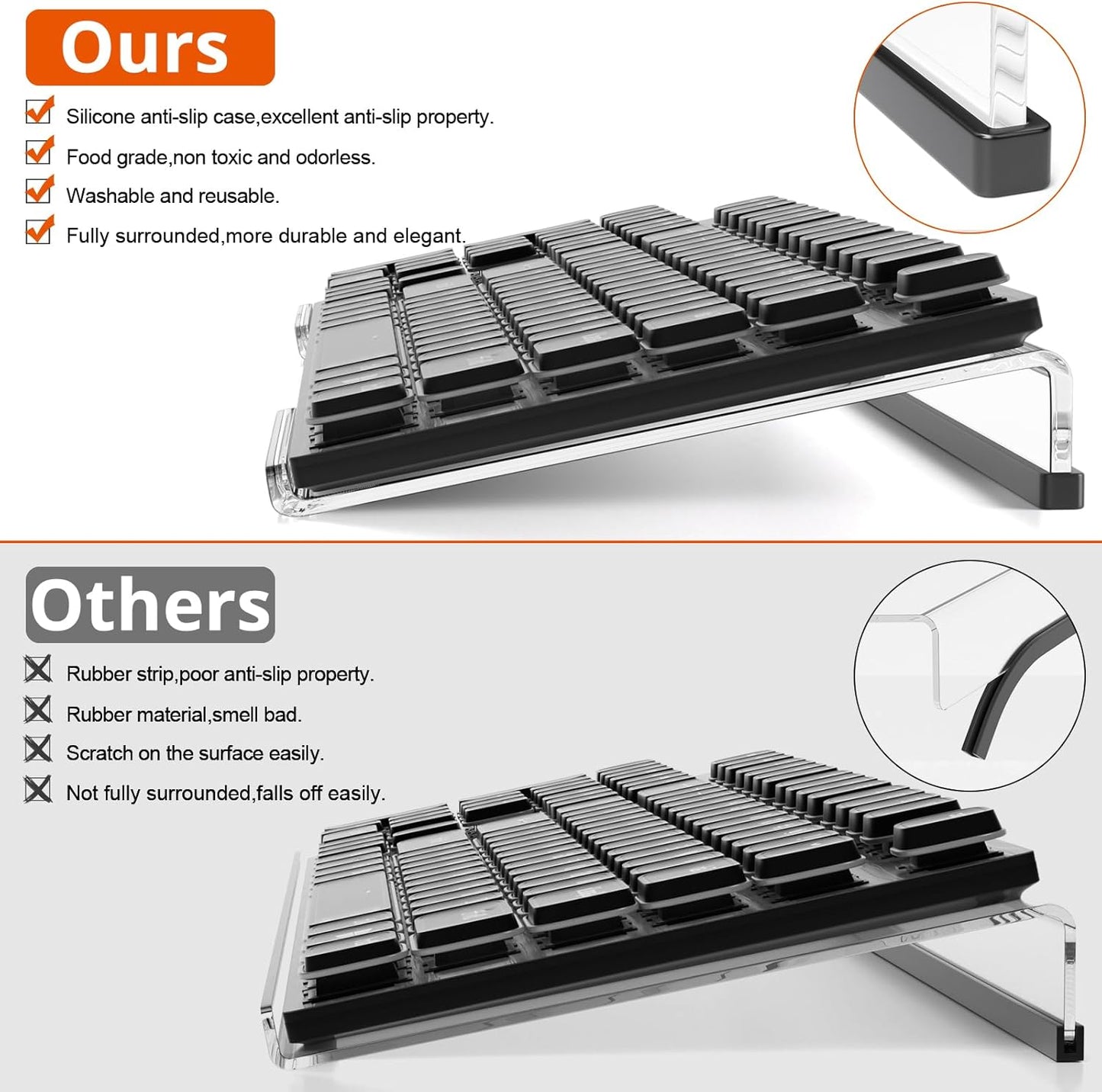 Richboom Computer Keyboard Stand Tilt PC Keyboard Stand Riser for Easy Ergonomic Typing, Acrylic Keyboard Tray Holder for Office Desk, Home, School, with Silicone Anti-Slip Case, Clear