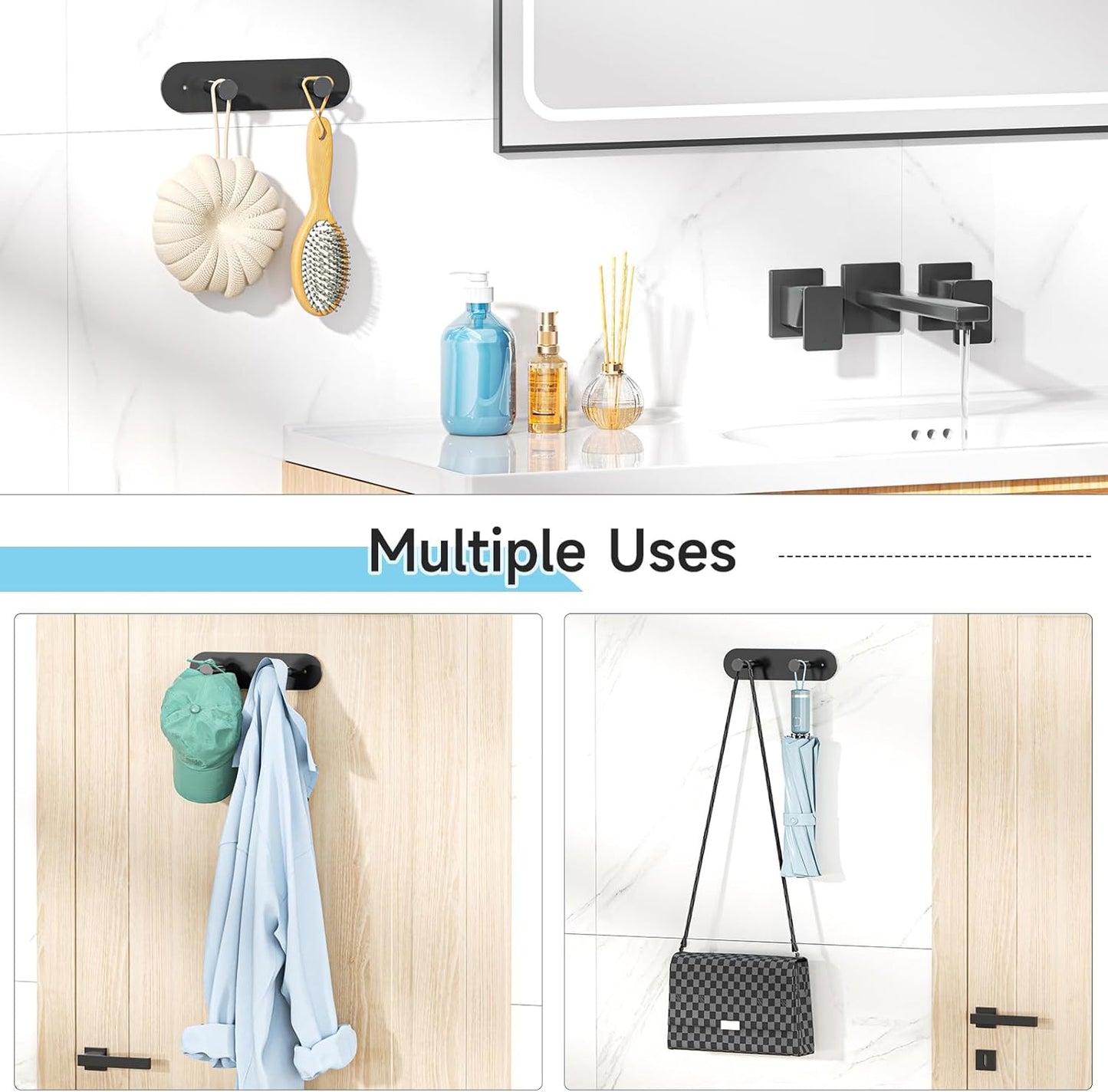 Ironing Board Holder Wall Mount,Ironing Board Hanger with Removable Hooks, Laundry Rooms Stainless Steel Ironing Boards Hook for Wall for Y or T Leg (Black)