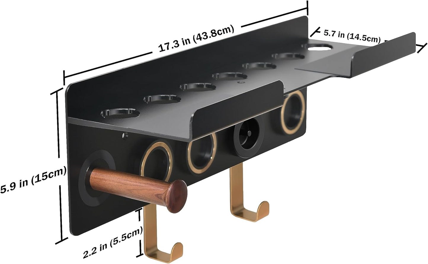 Wall Mount Holder for Dyson Styler Supersonic Hair Dryer, Nail-Free or Perforat Install, Organizer for Storage Attachments, Rack with Hooks for Accessories Nozzles Barrels Brushes