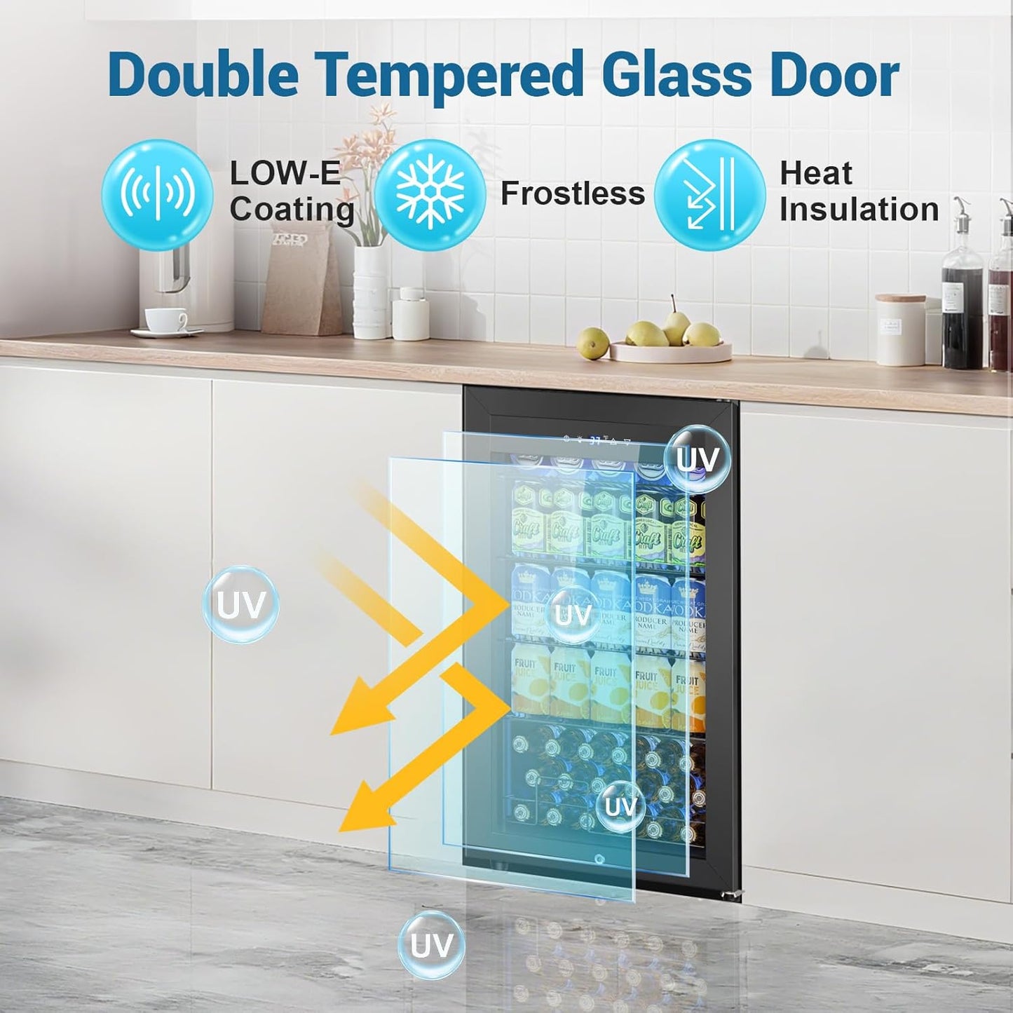 Mini Fridge 3.2 Cu.Ft Small Beverage Refrigerator 126 Can Lockable Drink Cooler with Glass Door, Safety Lock, for Beer Soda Black