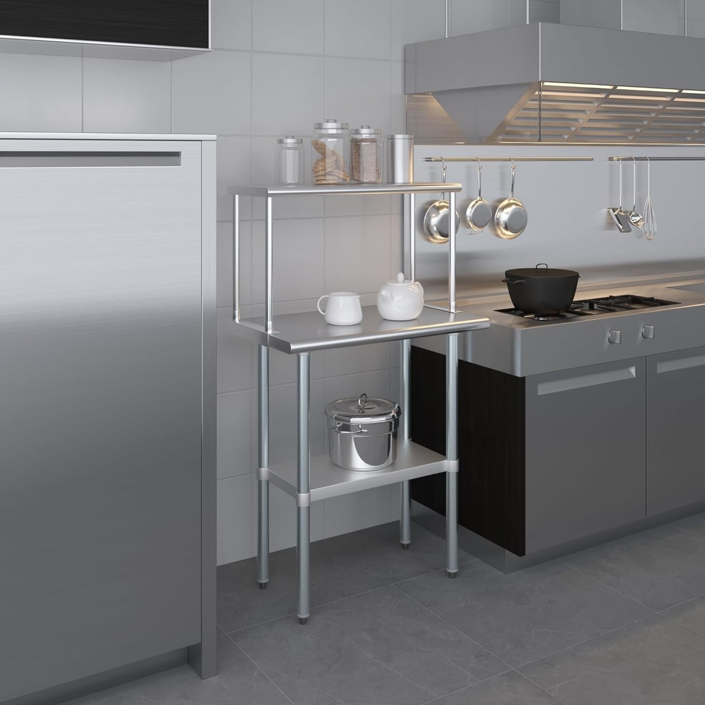 Stainless Steel Work Table with Wide Single Tier Overshelf | Metal Kitchen Prep Table & Shelving Combo (18" x 30" Work Table + 12" Overshelf)