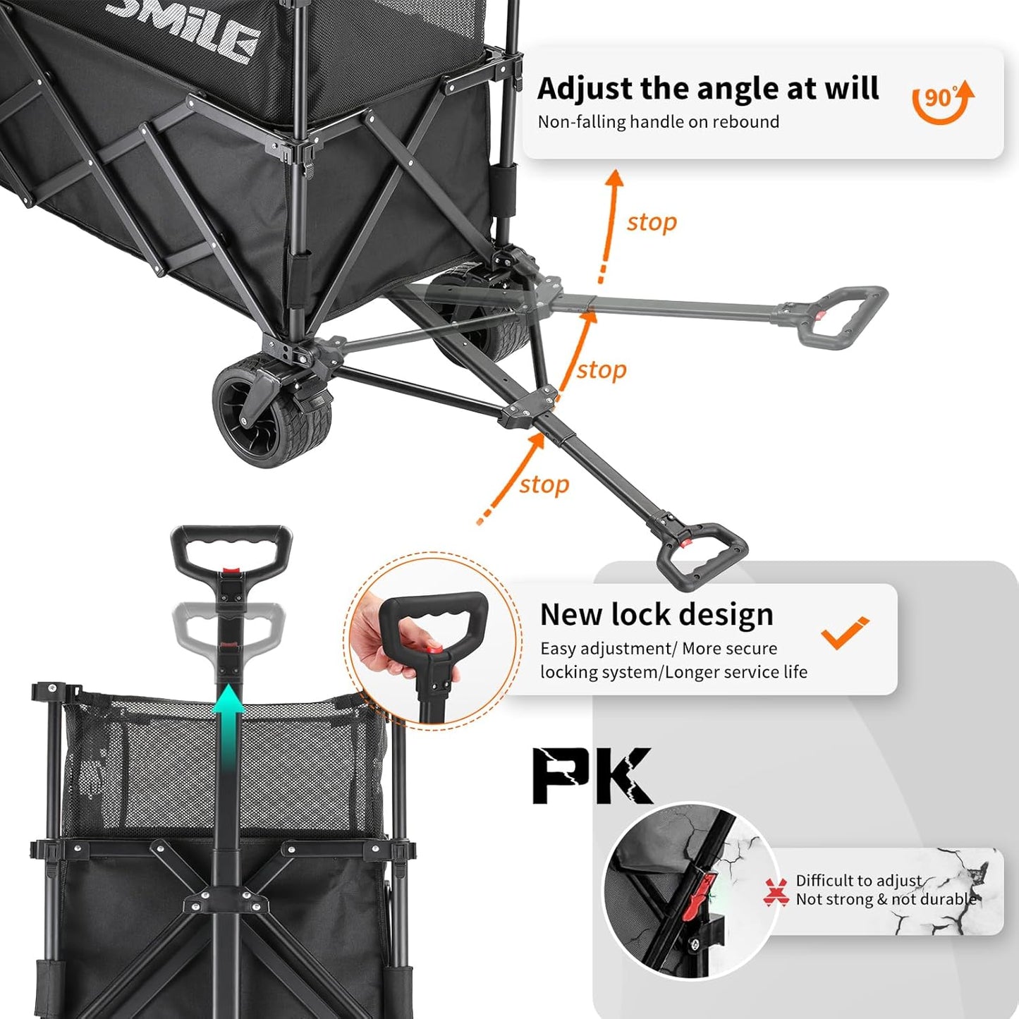 EchoSmile Collapsible Folding Wagon Cart with Mesh Fabric - 480lbs Capacity 2-in-1 Heavy Duty Utility Wagon for Camping, Beach, Grocery &Shopping