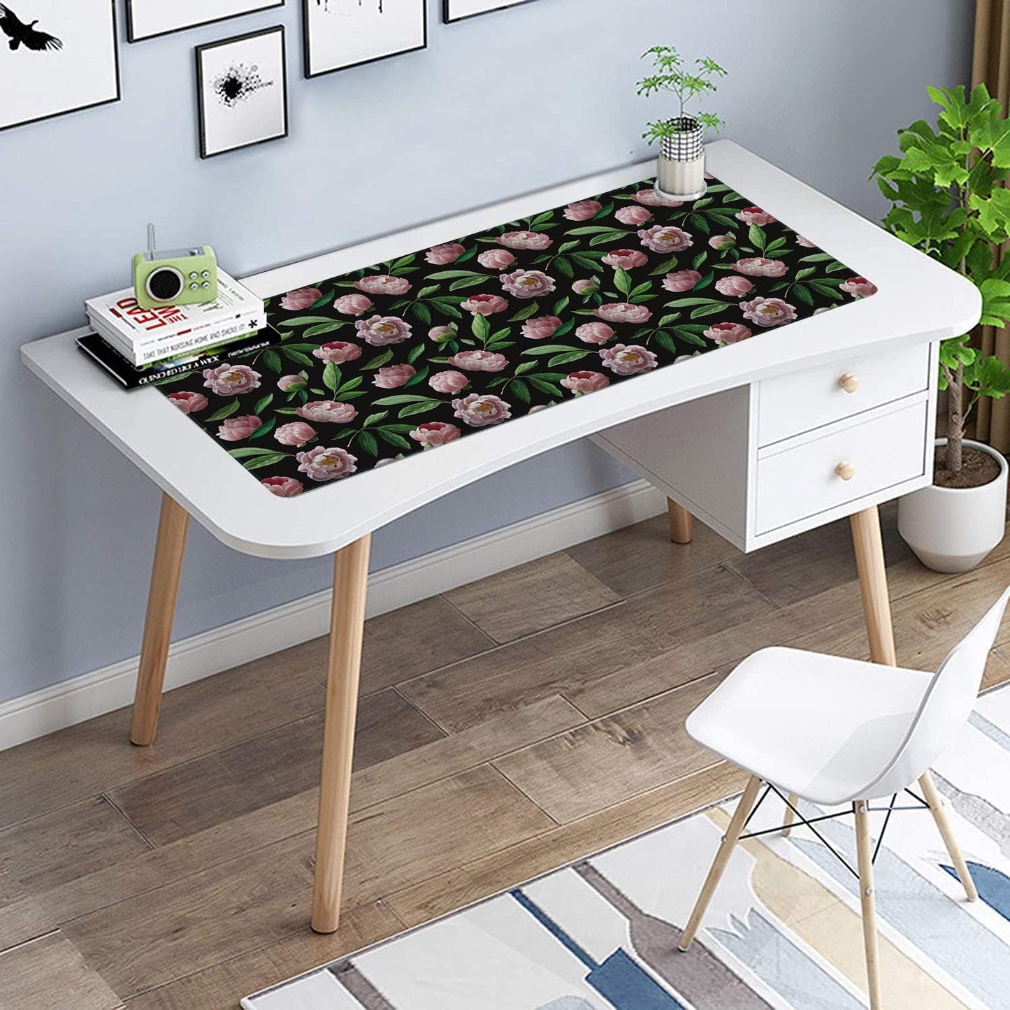 Beautiful Flower Pink Peonies Gaming Mouse Pad XXL Large Desk Mouse Pad Keyboard Mat with Stitched Edges Waterproof Non-Slip Desk Mat for Laptop,Keyboard,Computer 35.4 * 15.7 Inch