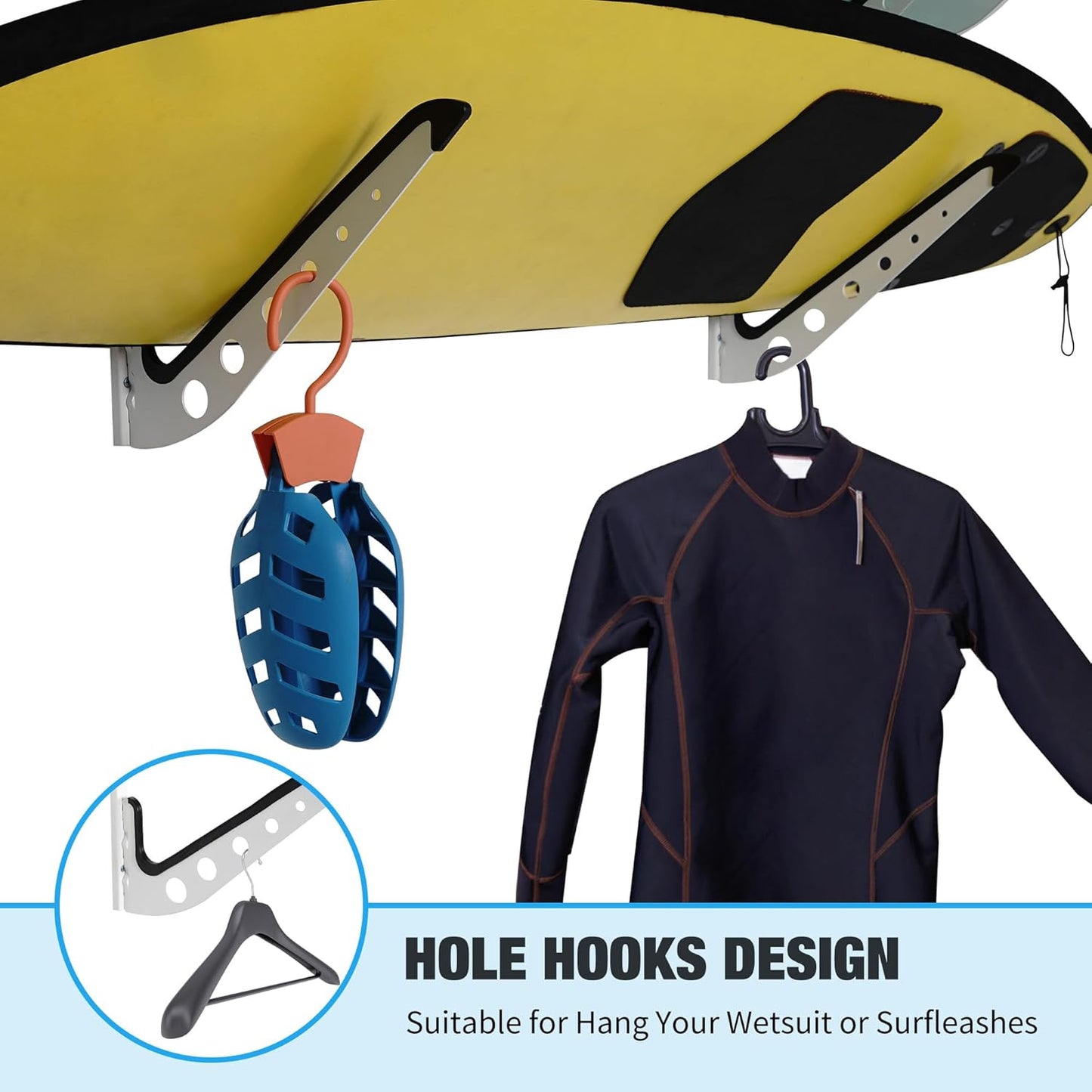 5 Board Surf Rack Wall Mount for Surfboard, Wakeboard, Snowboard Storage Adjustable Wall Hangers Boards Display