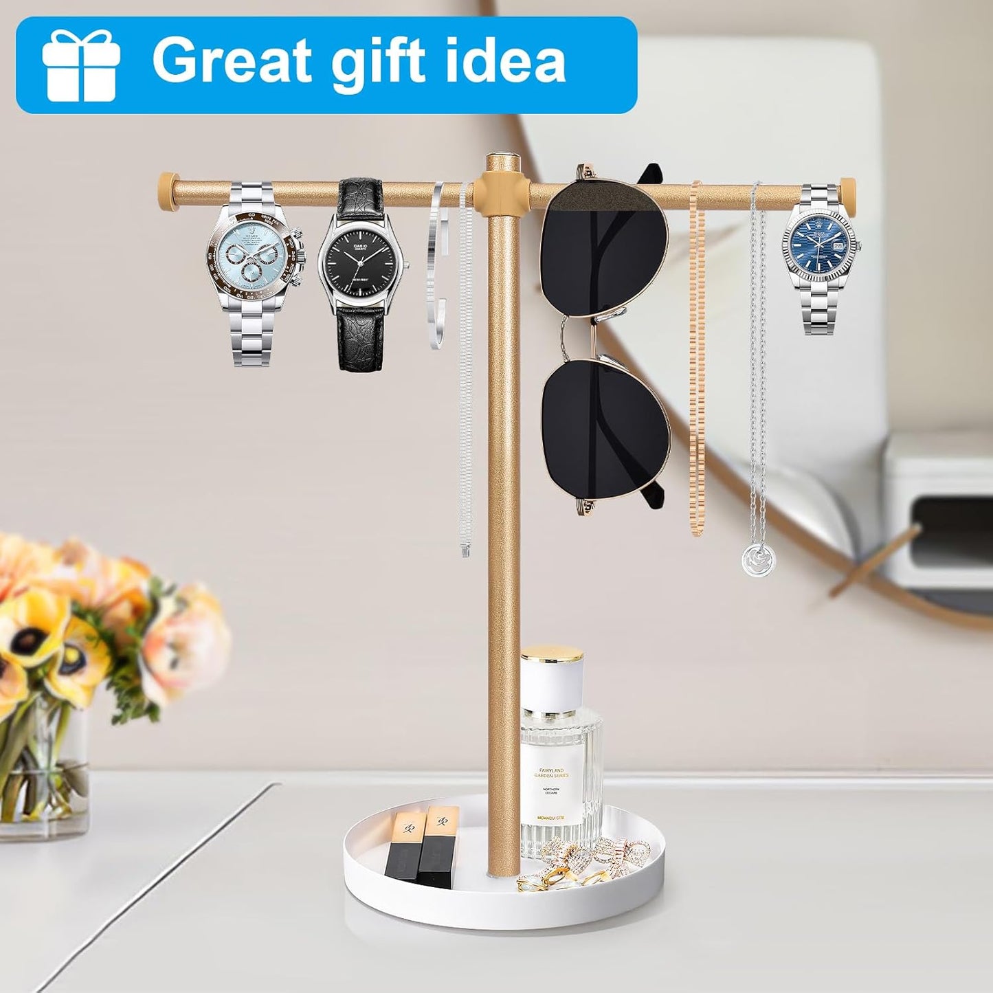 Necklace Stand Aesthetic Necklace Holder: 12.9" Glod Metal Necklace Organizer for Home Decor