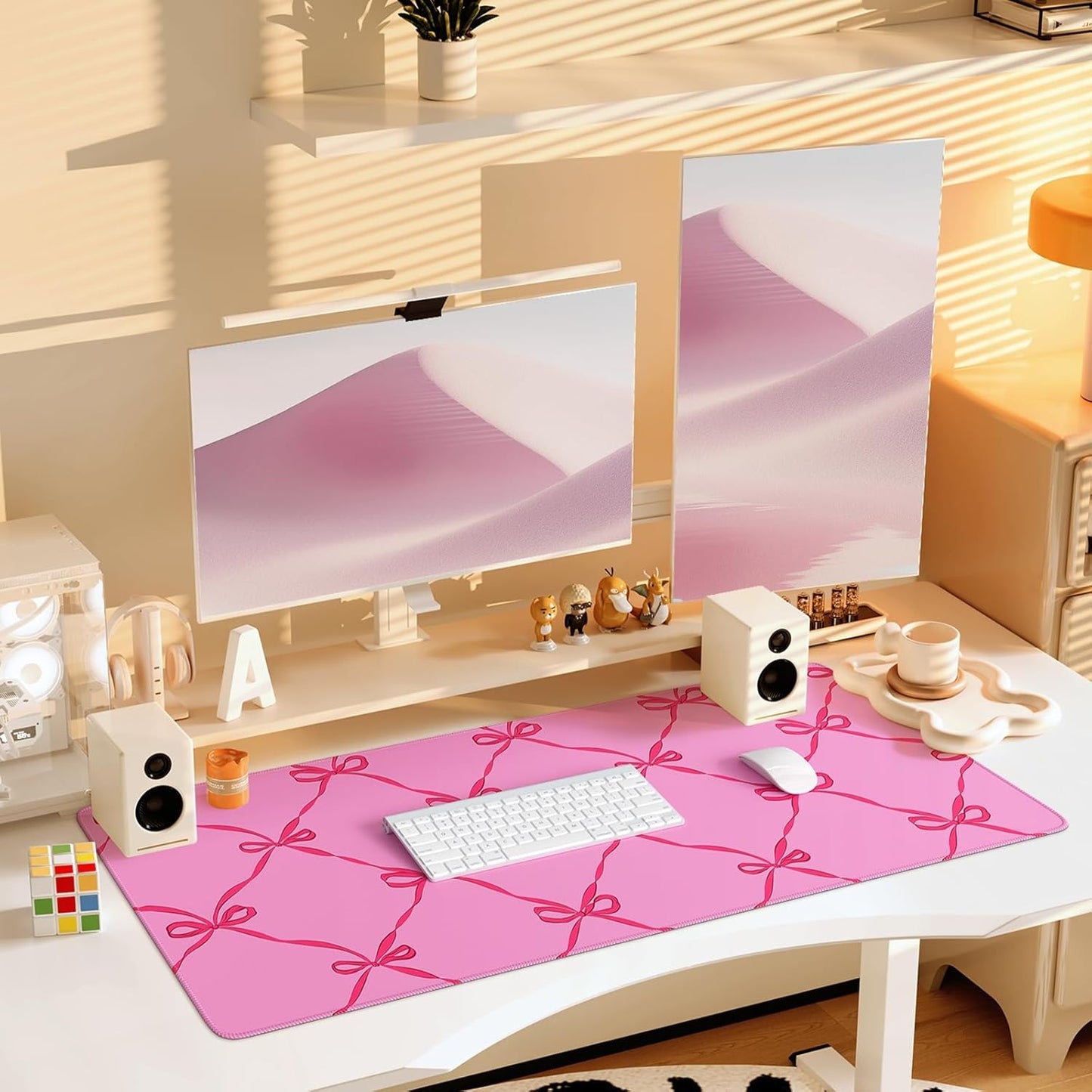 iCasso Desk Mat for Keyboard and Mouse, Large Mouse Pad for Desk, Desk Matt for Desktop, Desk Pad Mat, Anti-Slip Big Mousepad with Stitched Edges for Computer(Woven Bow)