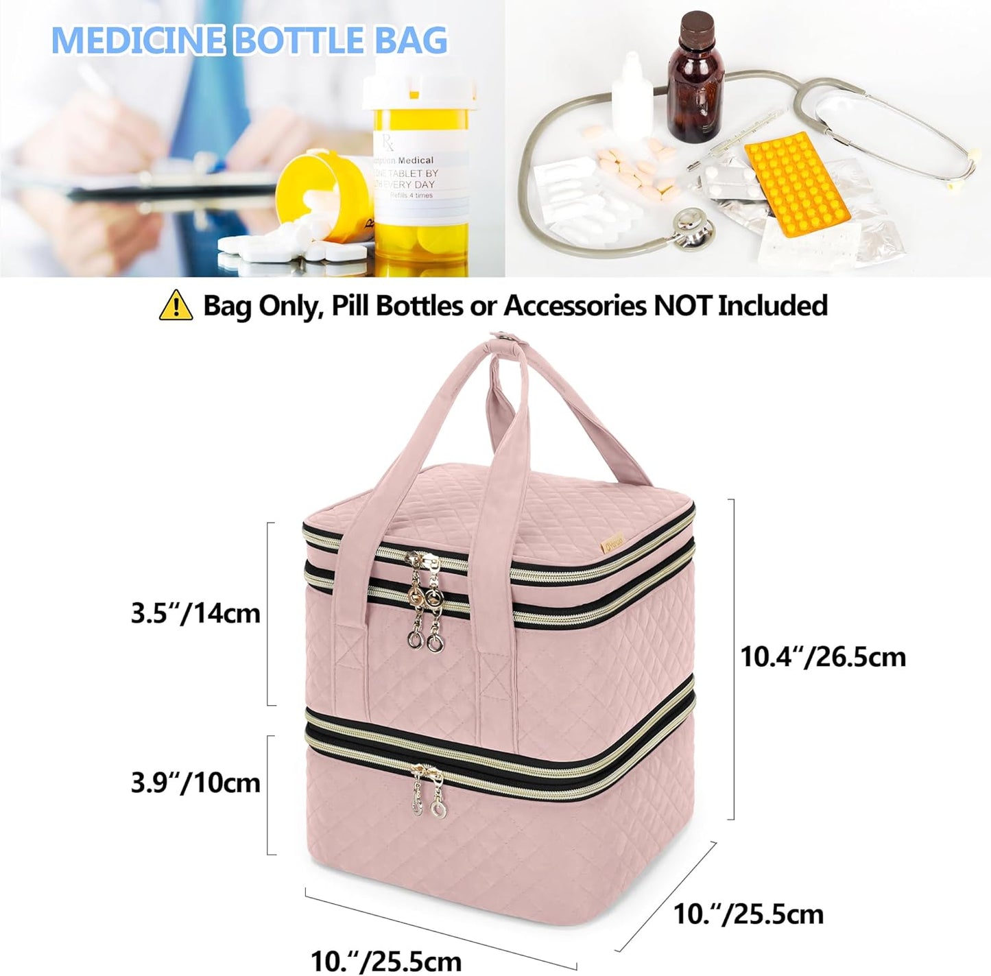 Yarwo Pill Bottle Organizer Storage Bag, 3 Layers Medicine Travel Case Empty with Demountable Design and Dividers for Pills, Potions, Vitamins and Emergency First Aid Supplies, Dusty Rose (PATENTED)