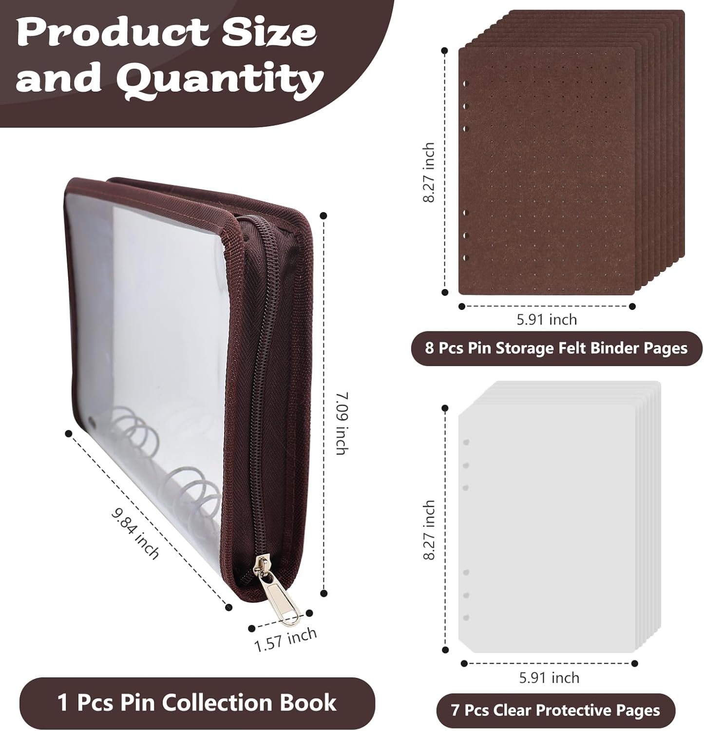 Enamel Pin Display Book Pin Collection Binder Holder Trading Book with 8-Page Display Boards A5 Brooch Pin Storage Organizer Binder Album for Travel Collectors (Dark Brown)