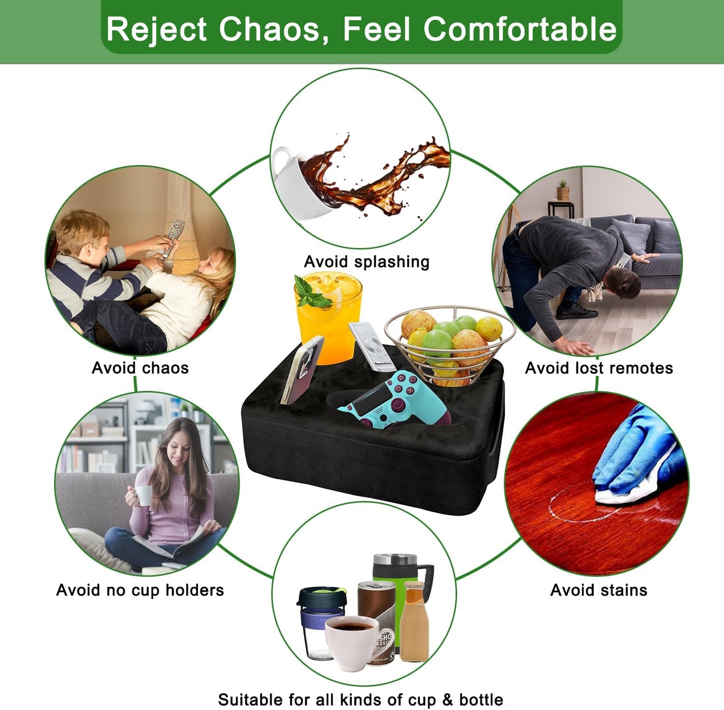 Couch Bed Cup Holder Pillow, Nisdoing 5 Hole Couch Drink Holder! Keep Drinks Hand Side and KeepTemp, Prevent Spills and Use Anywhere.Cup Holder for Couch, Bed,Camping,RV,Car,Beach.Black