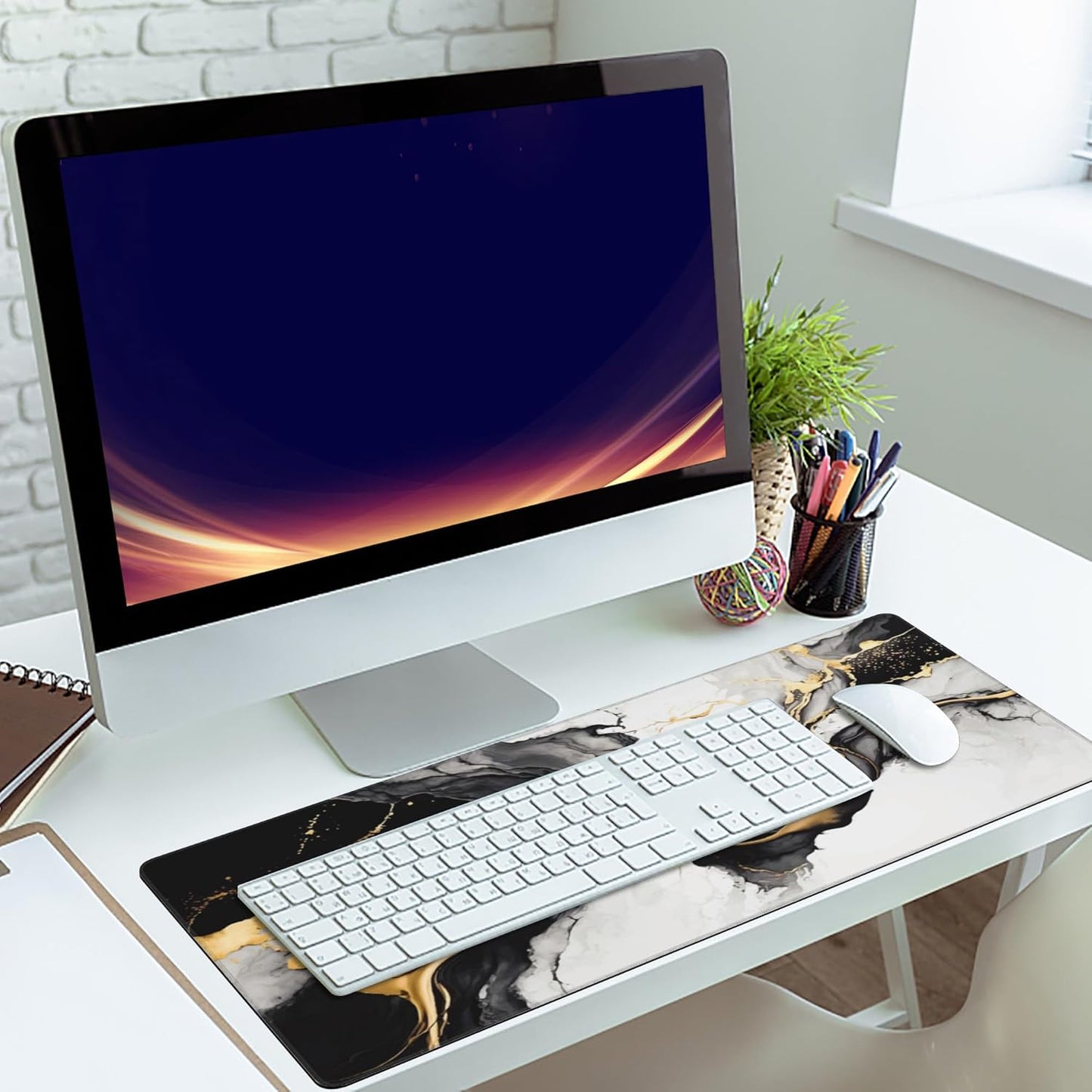 Gaming Mouse Mat Luxury Gold Abstract Fluid Art Large Mouse Pad Extended Mouse Pad Desk Mat Non-Slip Rubber Base Mice Pad Desk Pad for Office Game Home 35.4x15.75 in