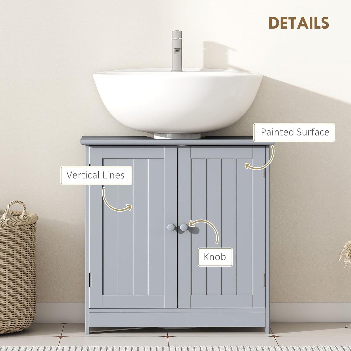 HOMCOM Under Sink Bathroom Cabinet with 2 Doors and Shelf, Pedestal Sink Bathroom Vanity Cabinet, Gray