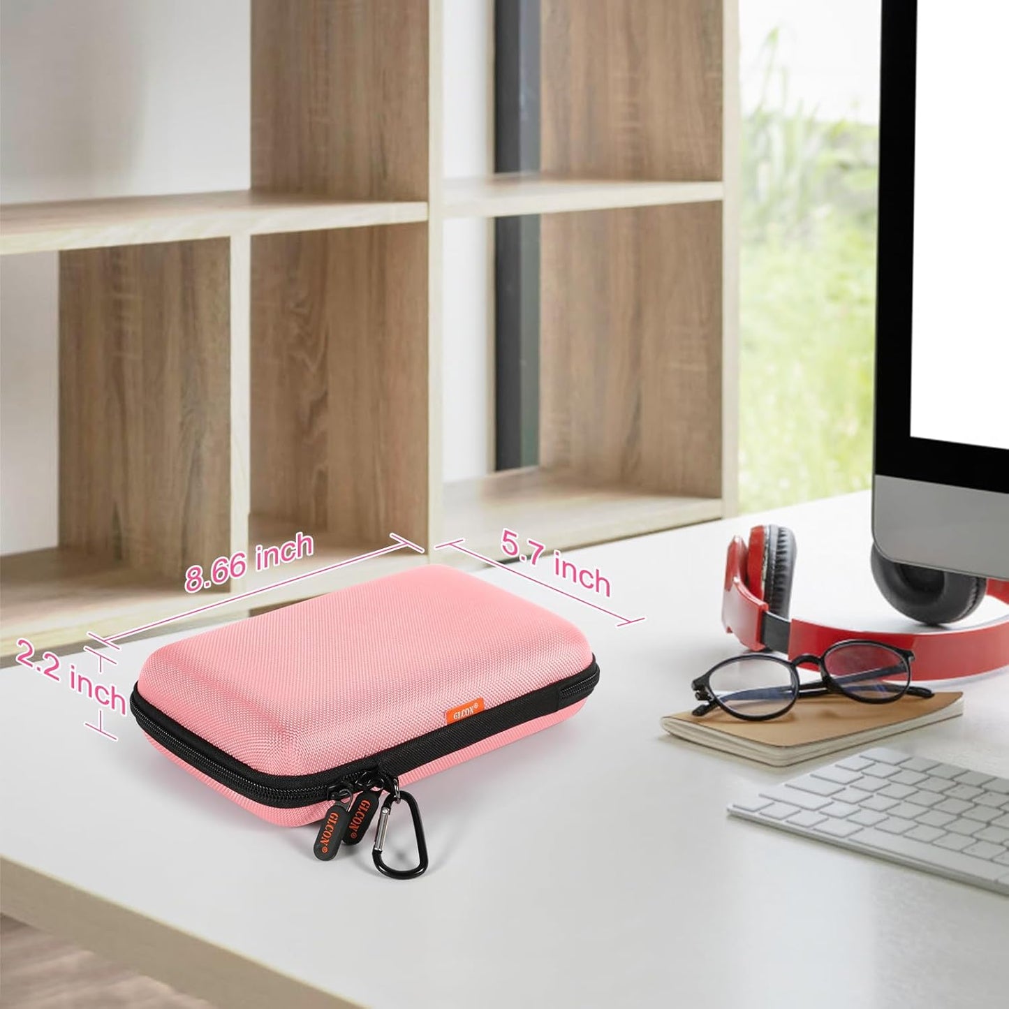 Large Hard Shell Carrying Case for External Hard Drive, Power Bank, Charger, Cable, Heart Monitor, Cell Phone, Electronic Accessories Organizer - Pink Storage Pouch Travel Bag for Girls, Women, Lady