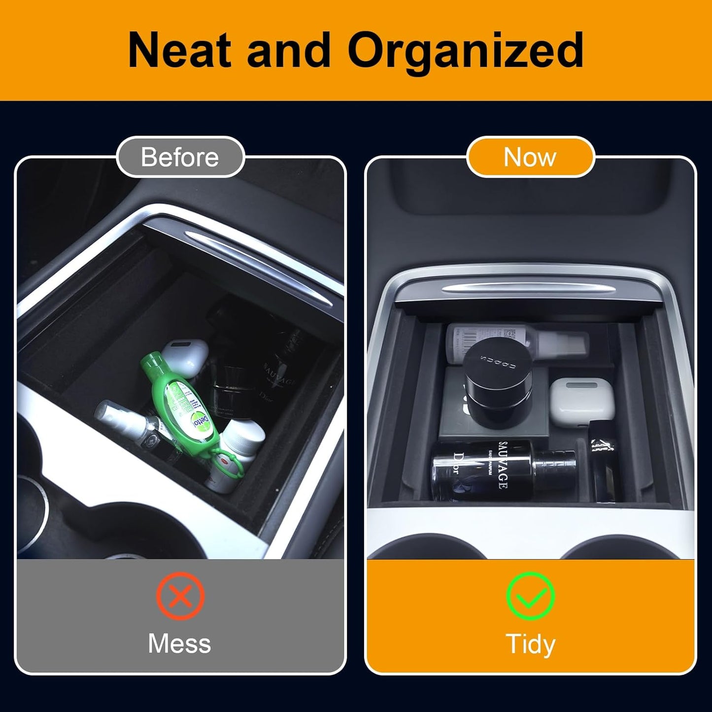 Console Organizer Accessories for Tesla: Model Y/3 2021 2022 2023 2024 Highland Velvet Anti-Scratch Storage Box, Easy to Install with Smooth Slide