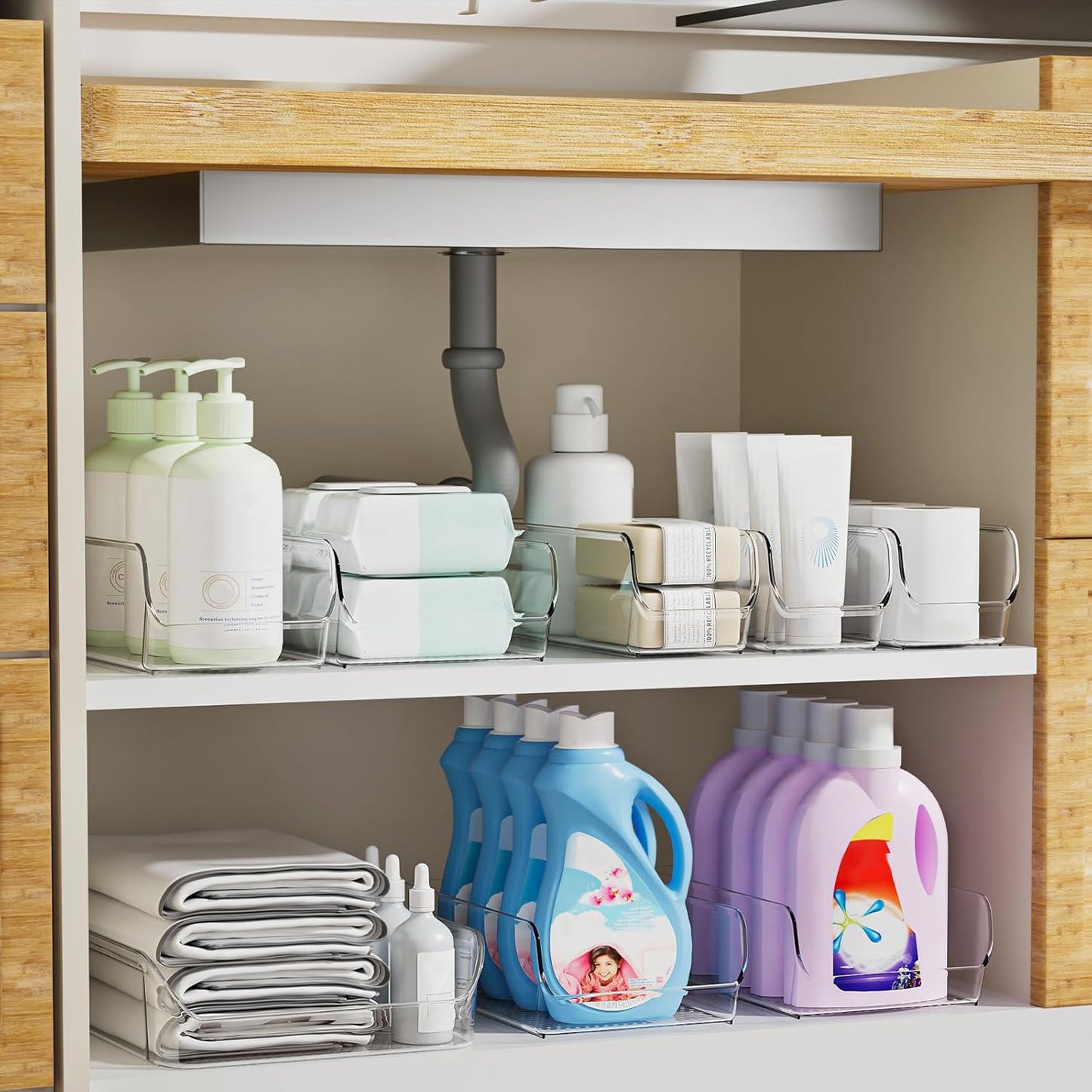 Ettori Set of 4 Clear Storage Bins for Fridge & Cabinet Organization, BPA-Free Plastic Food Organizers to Instantly Declutter Your Kitchen
