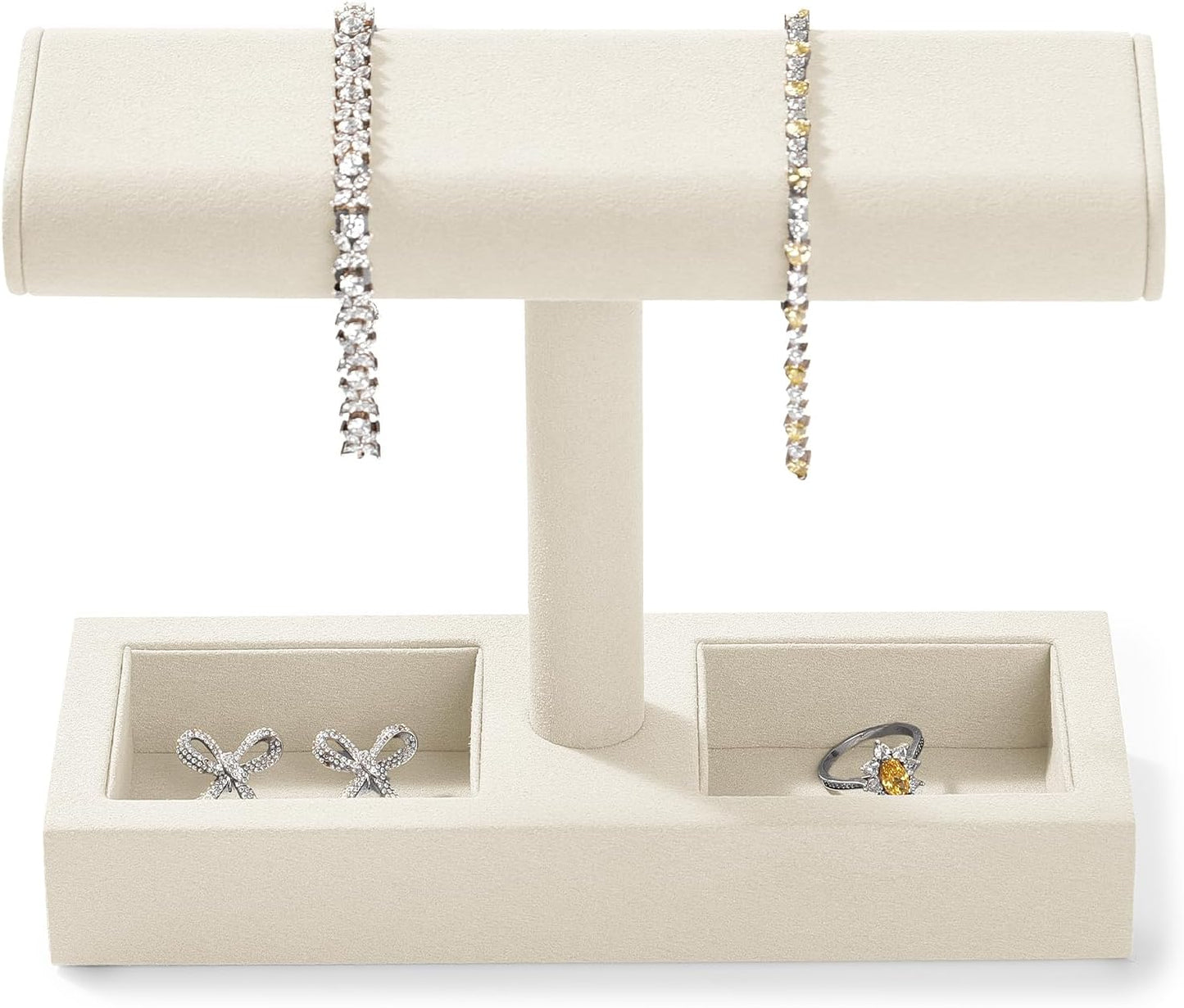 Oirlv Microfiber T-Bar Watch Display Stand Jewelry Display Props Jewelry Organizer Holder for Watch Bracelet Ring Earrings (Creamy-white,Microfiber)