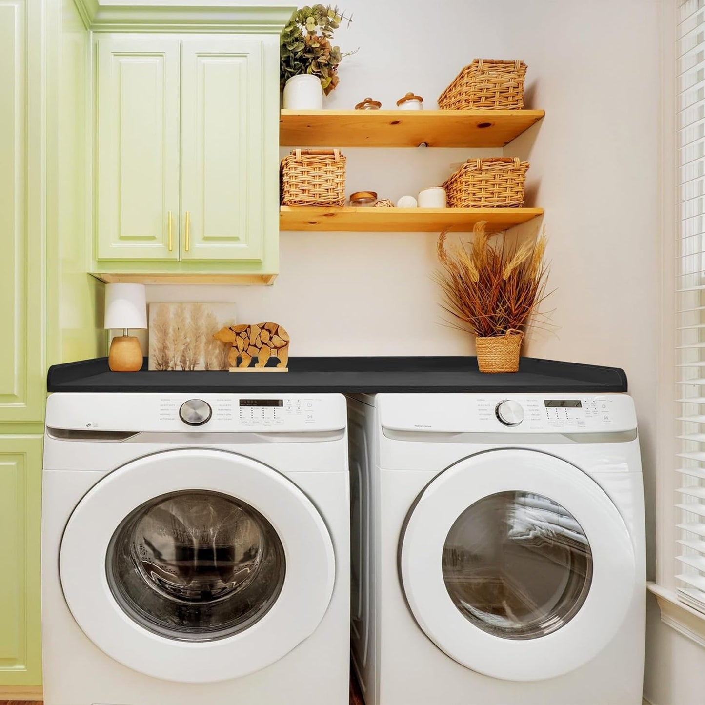 Royxen Washer Dryer Countertop with Solid Wood Core,54“W x 27.5D Laundry Countertop with Edge Rails,Washer and Dryer Topper for Laundry Room Organization(Black)