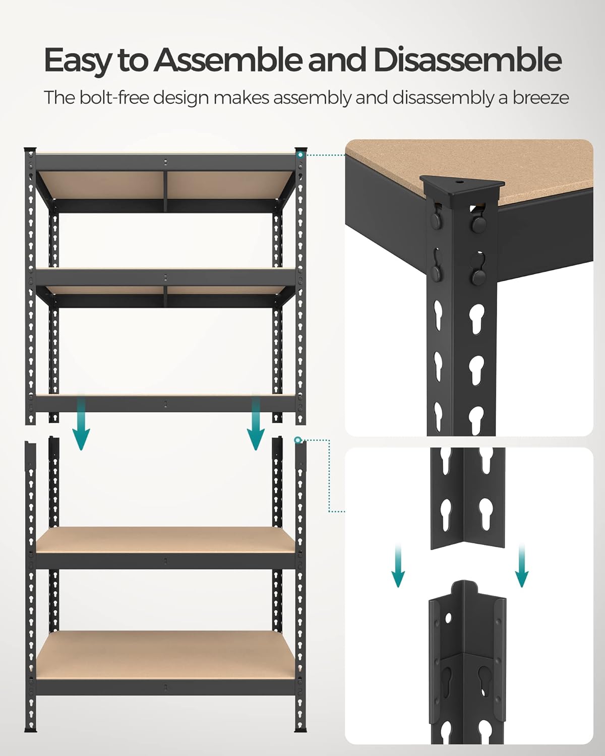 SONGMICS 5-Tier Storage Shelves, Load 2310 lb, Garage Storage, Boltless Assembly, Adjustable Shelving Unit, 17.7 x 35.4 x 70.9 Inches, for Study Shed Basement, Black and Natural Beige UGLR450B01