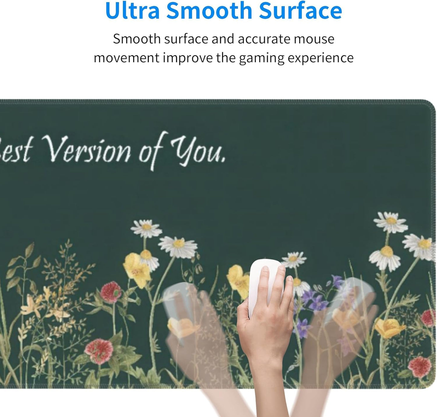 Floral Inspirational Quote Large Mouse Pad, Flowers Gaming Desk Mat, XL Keyboard Desk Pad Mat for Desktop, 31.5"x11.8" Non-Slip Base Big Mousepad with Stitched Edges