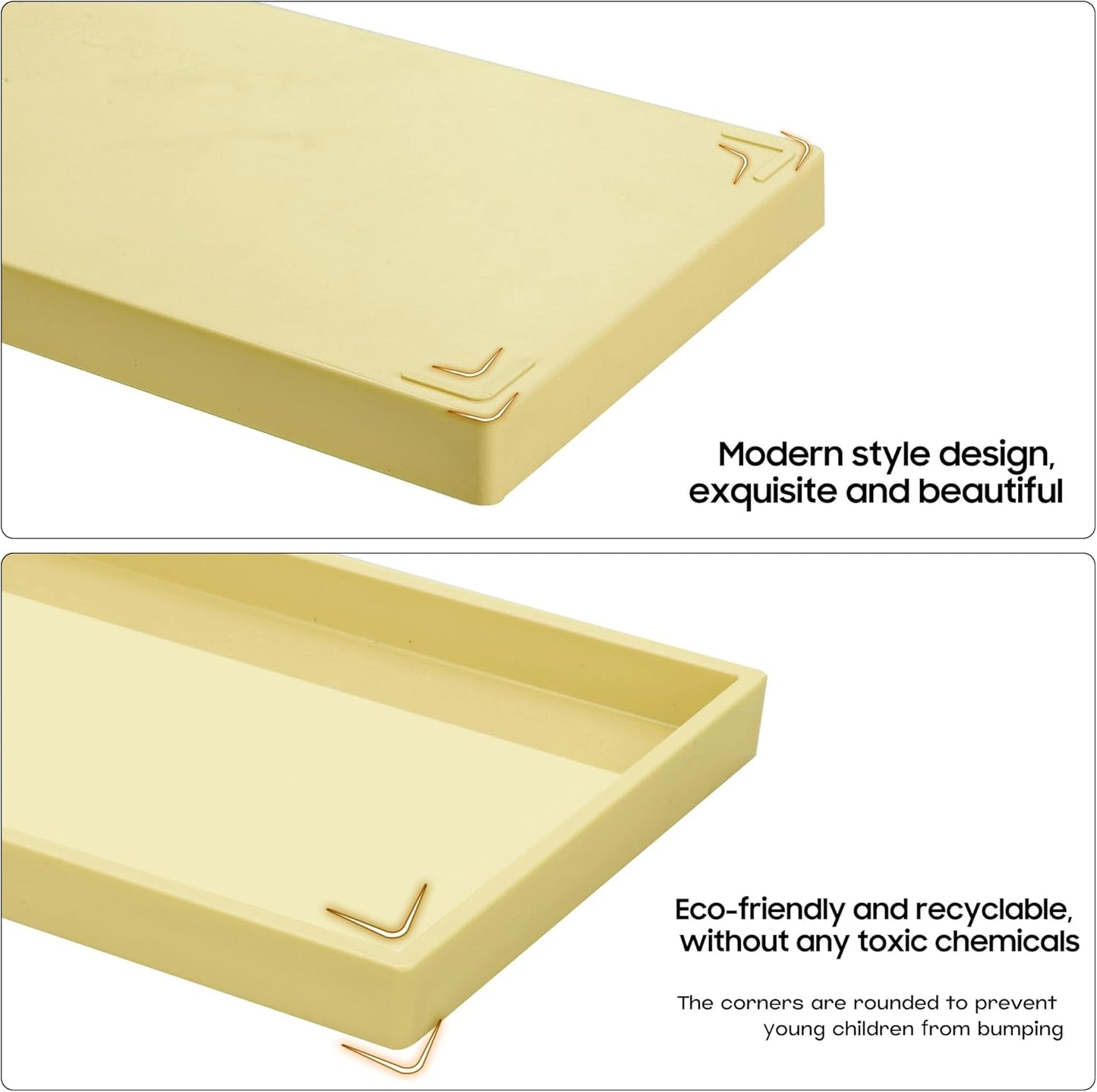 Vanity and Bathroom Tray, 9.8" ABS Countertop Organizer,Waterproof Vanity Tray for Toilet Tank,Perfume,Soap,Keys,Bathroom Accessories,Kitchen and Bath Trays,Non Slip Small Trays,Gold