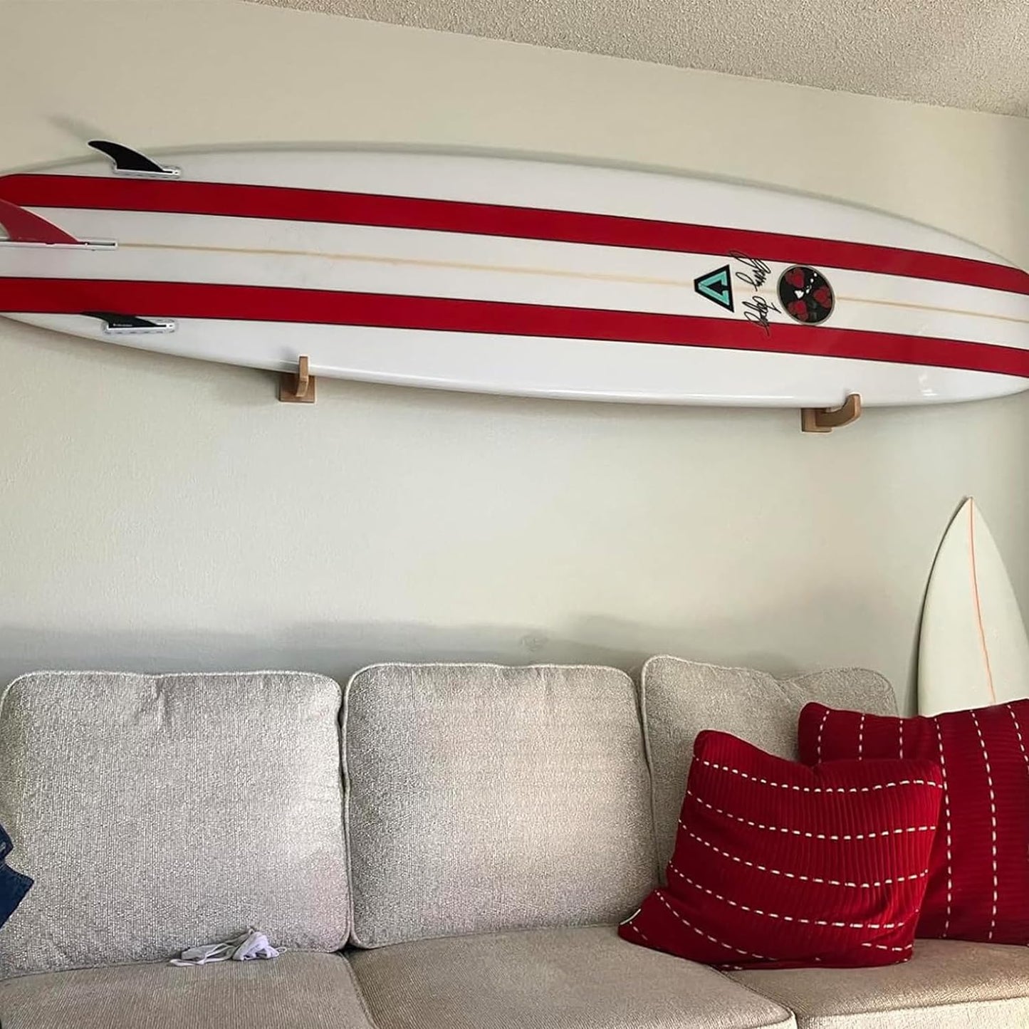 Surfboard Wall Mount Racks Sturdy Surf Board Wall Hangers Suitable for Longboards/Shortboards/Skateboards/Snowboards/Skiing Boards, Works Indoors and Outdoors, Bamboo